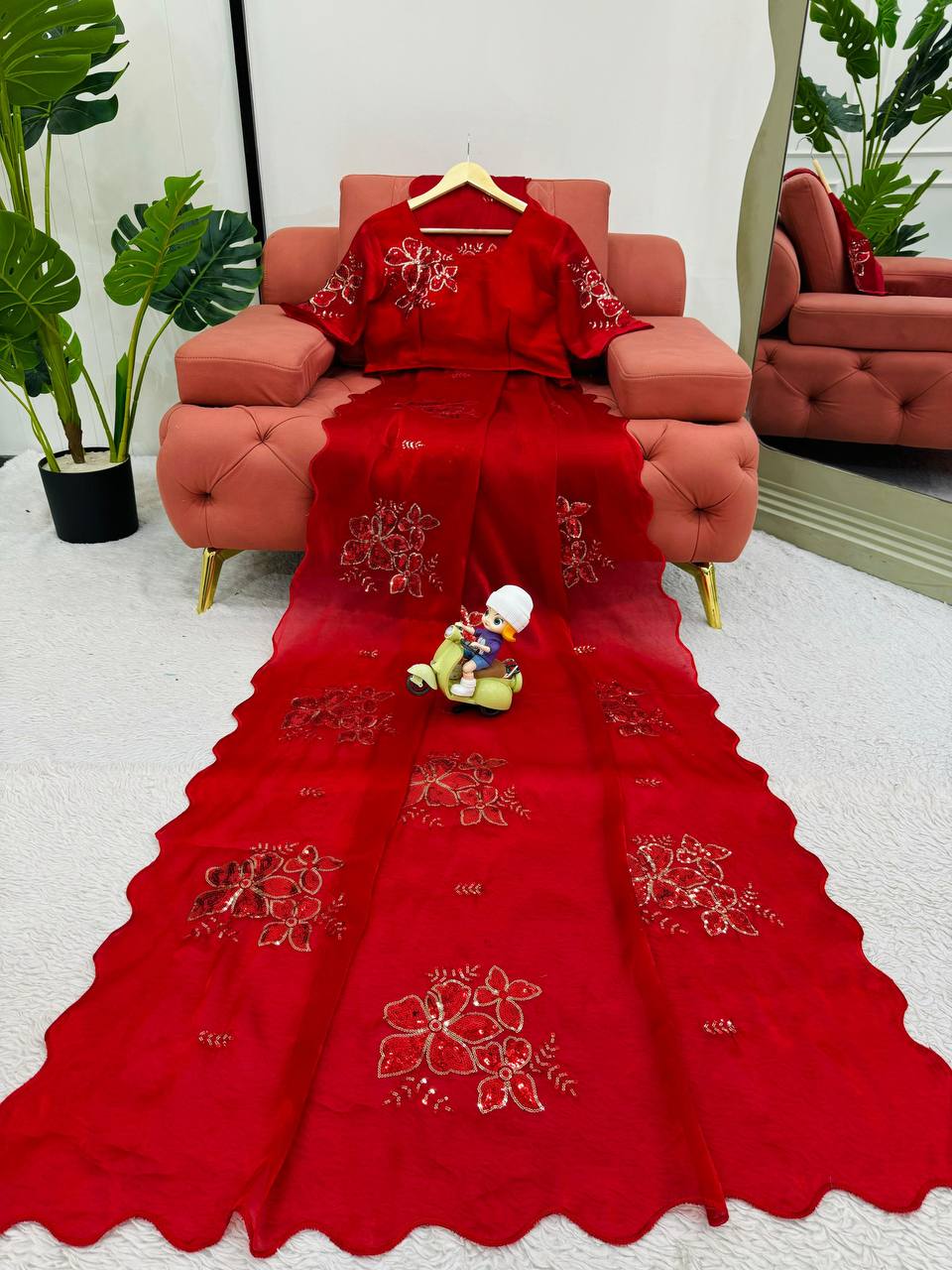 Red Jimmy Chu Sequnce Work Saree