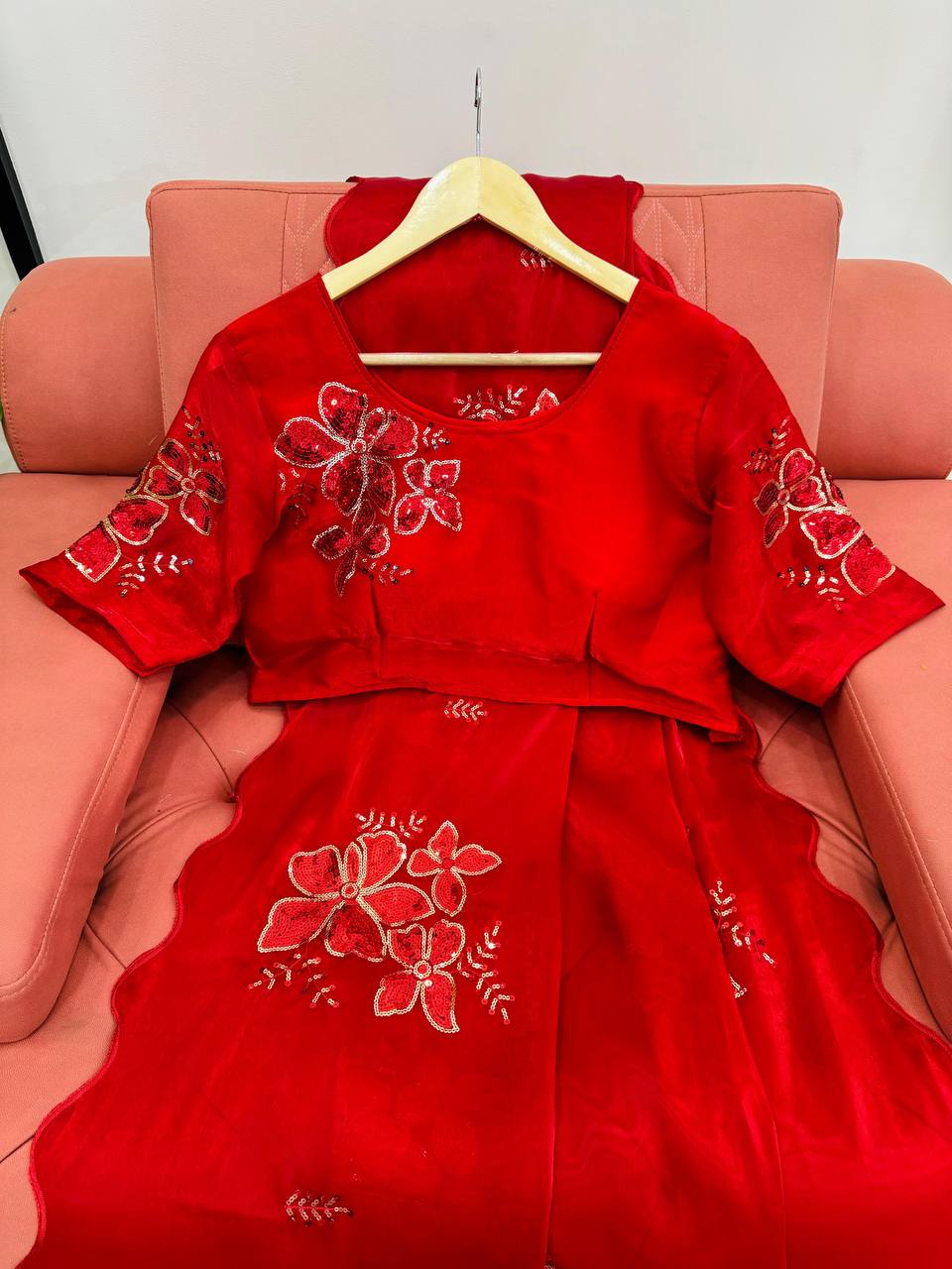 Red Jimmy Chu Sequnce Work Saree