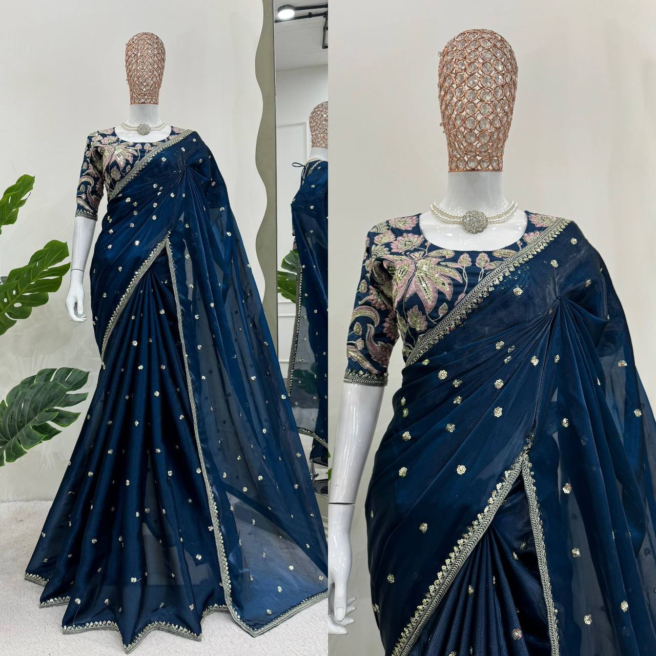 Dark Blue JImmy Chu Sequnce Work Saree