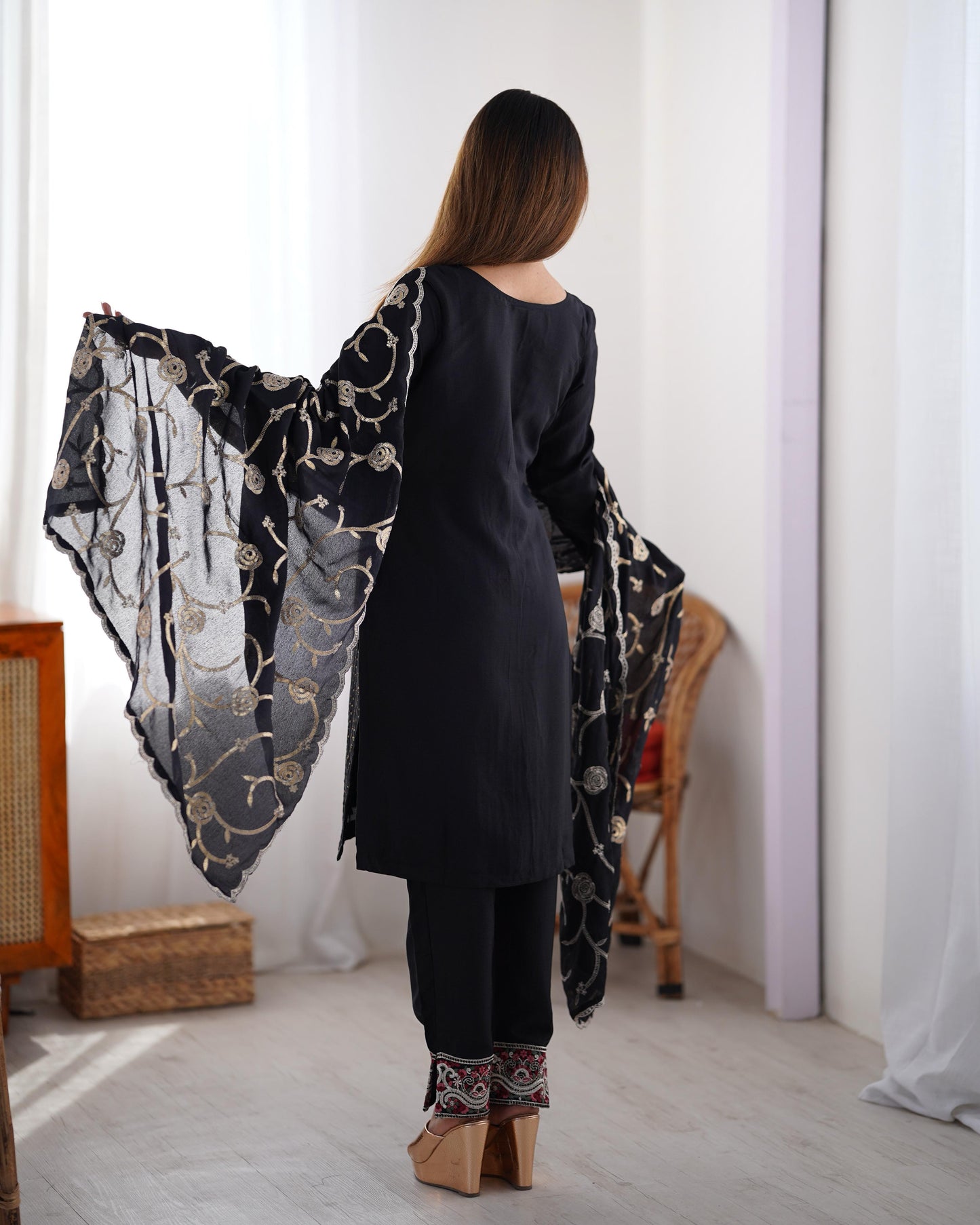 Elegant Chinon Silk Co-Ord Set with Sequence & Lace Detailing"