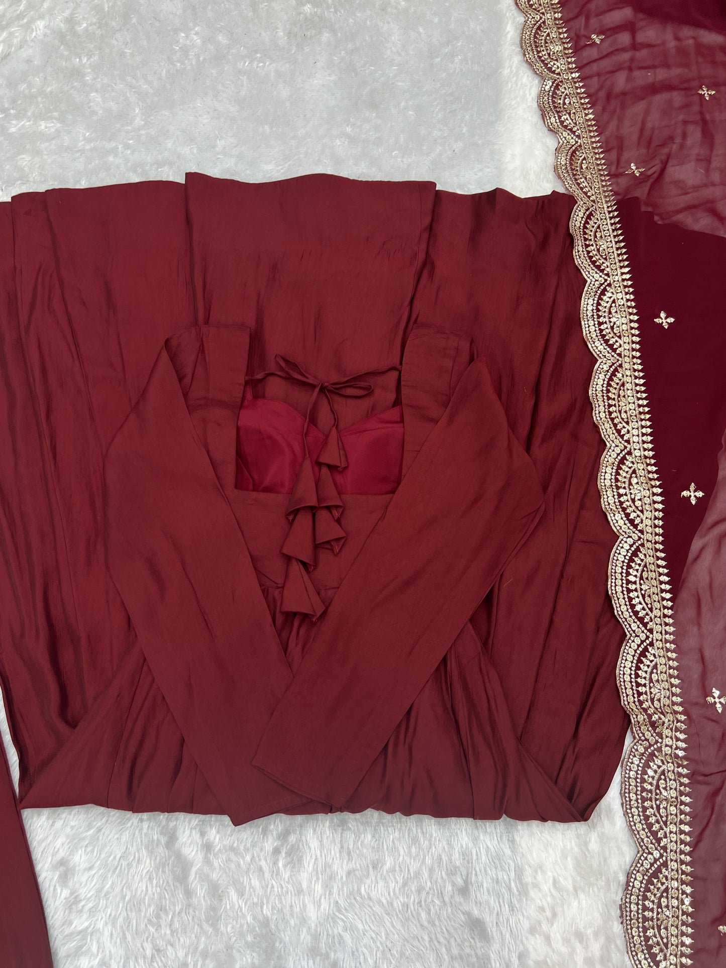 Maroon Heavy pure Chanderi Romansilk 3pc Anarkali Gown Set