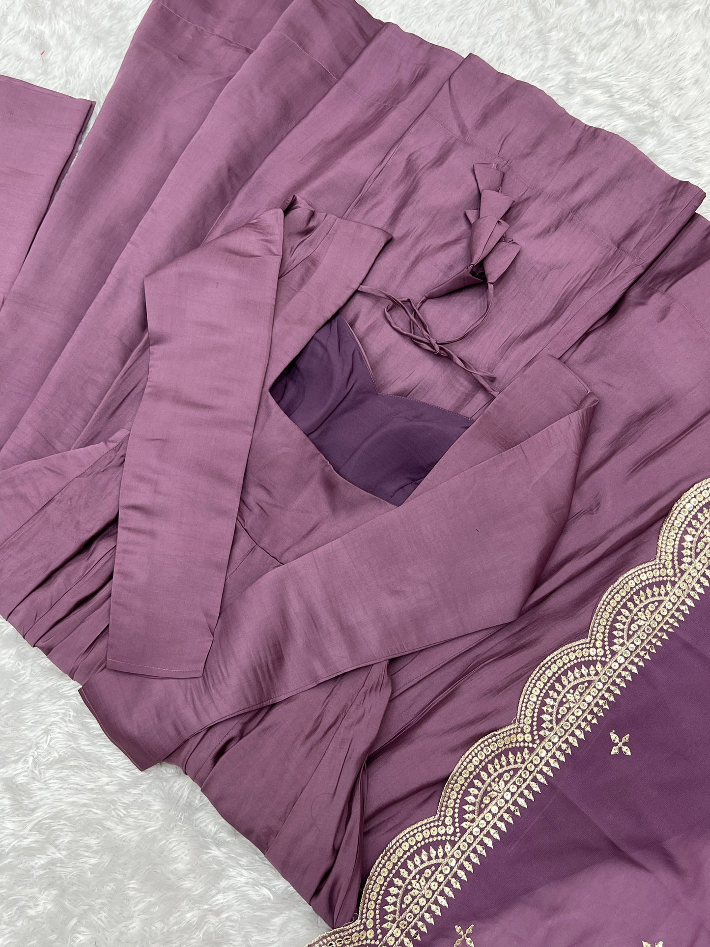 Mauve Pink Heavy pure Chanderi Romansilk 3pc Anarkali Gown Set