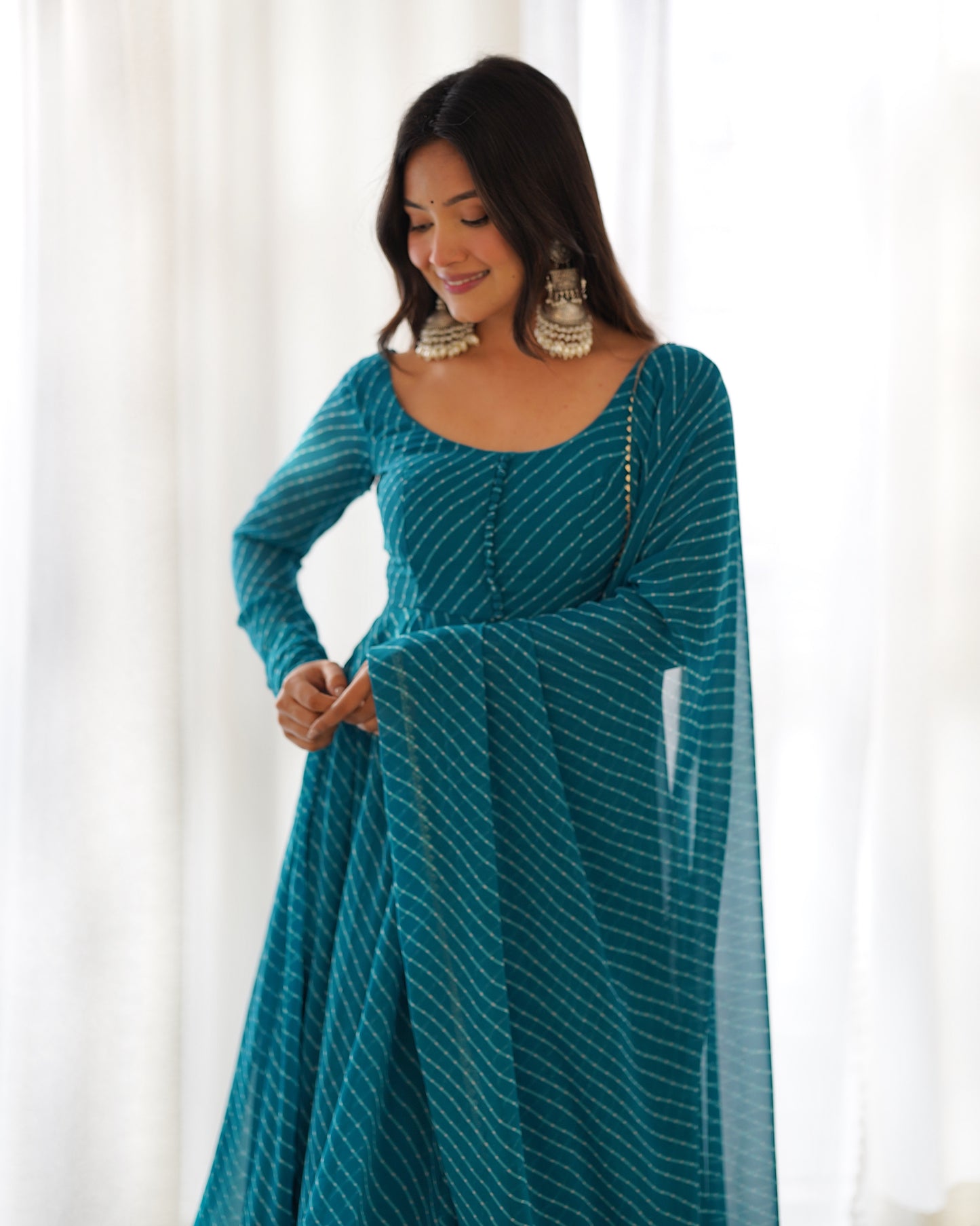 RAMA GREEN  LEHRIYA ANARKALI 3PC KURTA SET