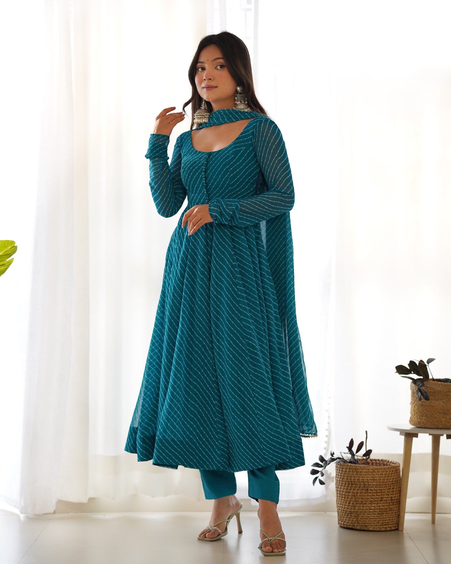 RAMA GREEN  LEHRIYA ANARKALI 3PC KURTA SET