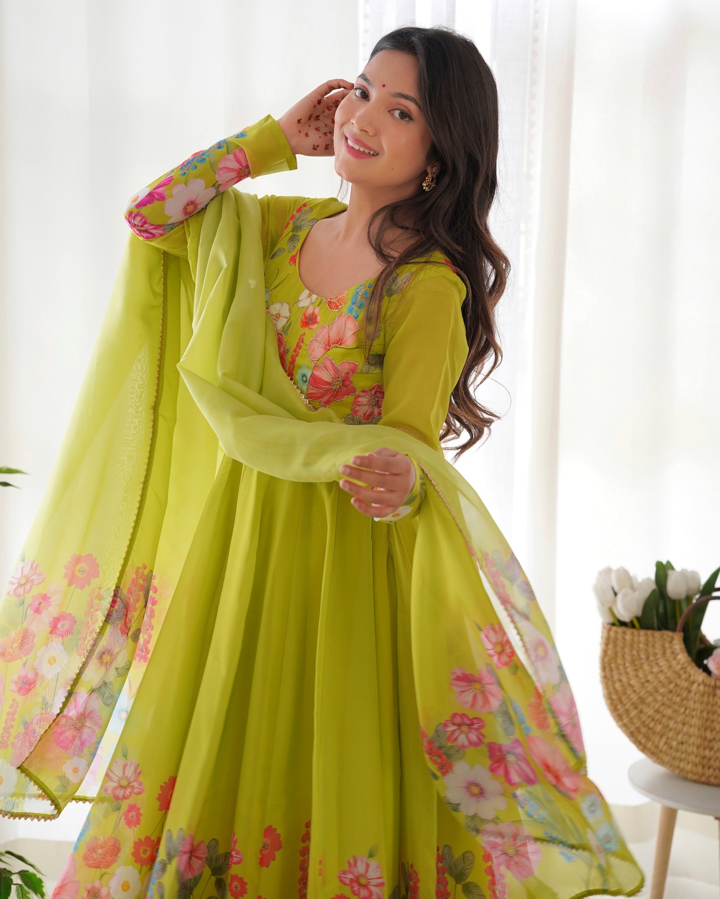 LIRIL COLOR FLORAL PRINT ORGANJA ANARKALI 3PC KURTA SET