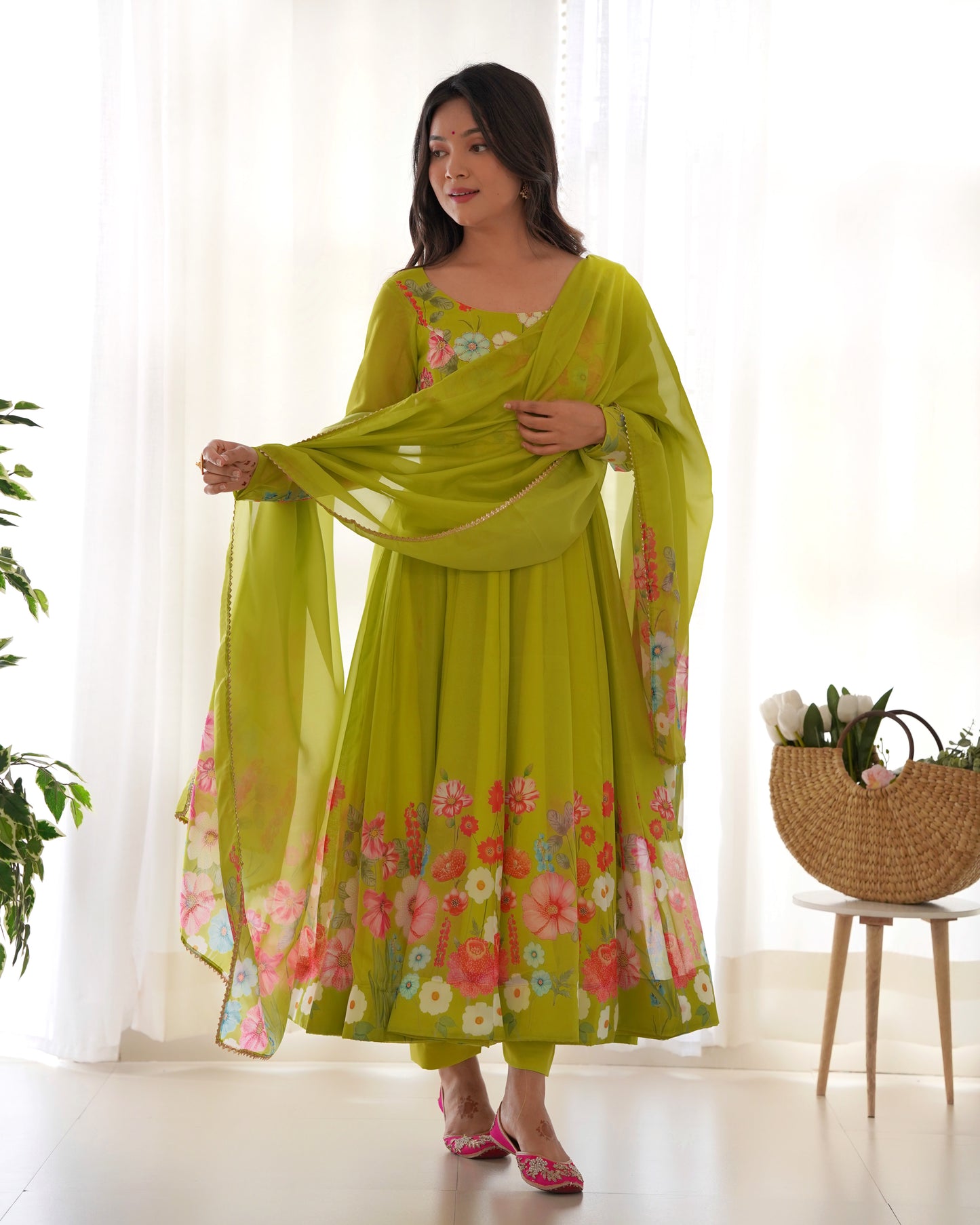 LIRIL COLOR FLORAL PRINT ORGANJA ANARKALI 3PC KURTA SET