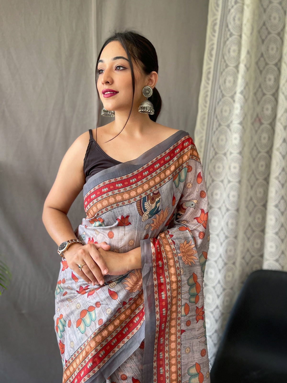 DIGITAL PRINT BLUE COLOR PURE MALAI COTTON SAREE