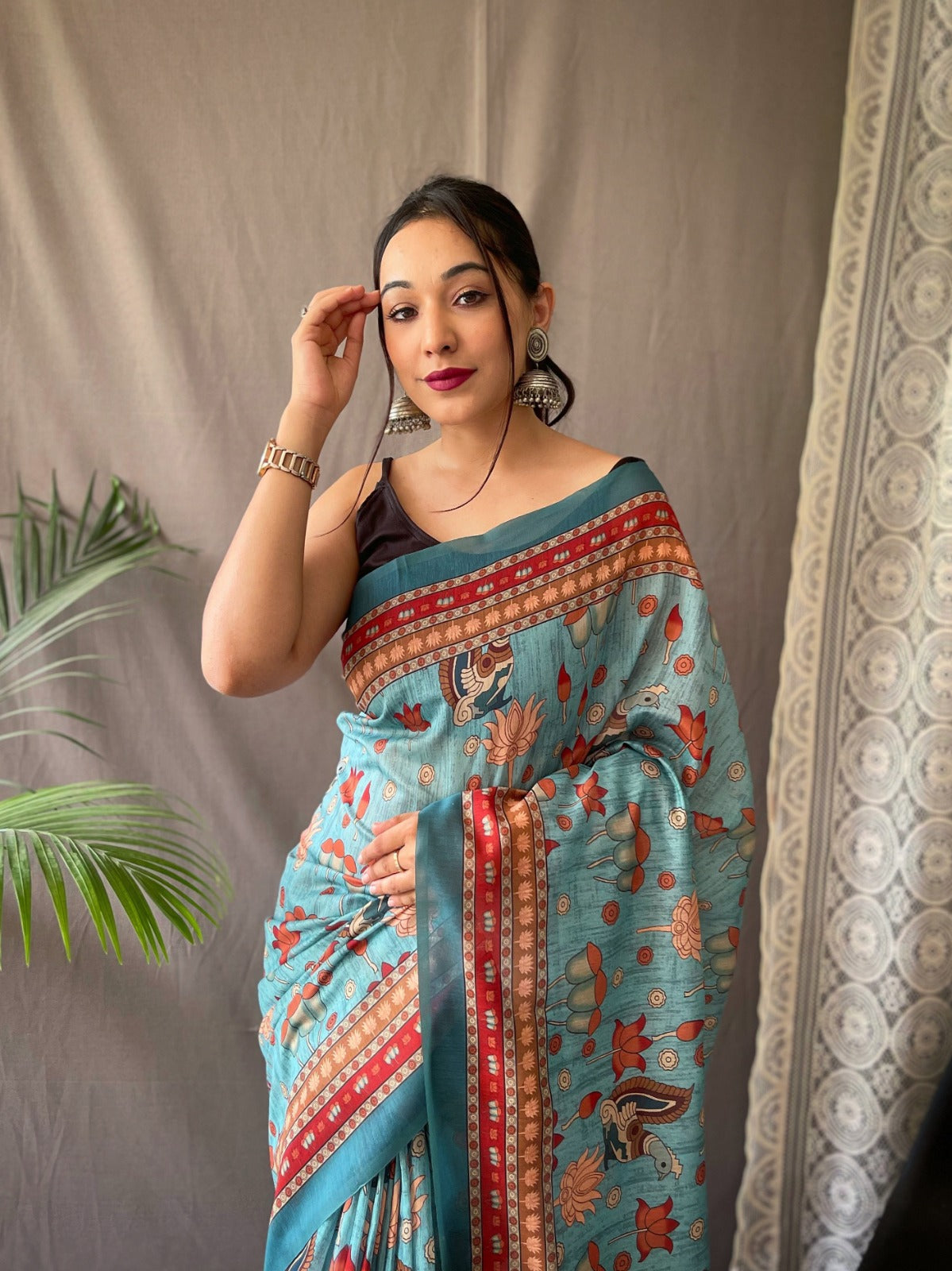 DIGITAL PRINT BLUE COLOR PURE MALAI COTTON SAREE