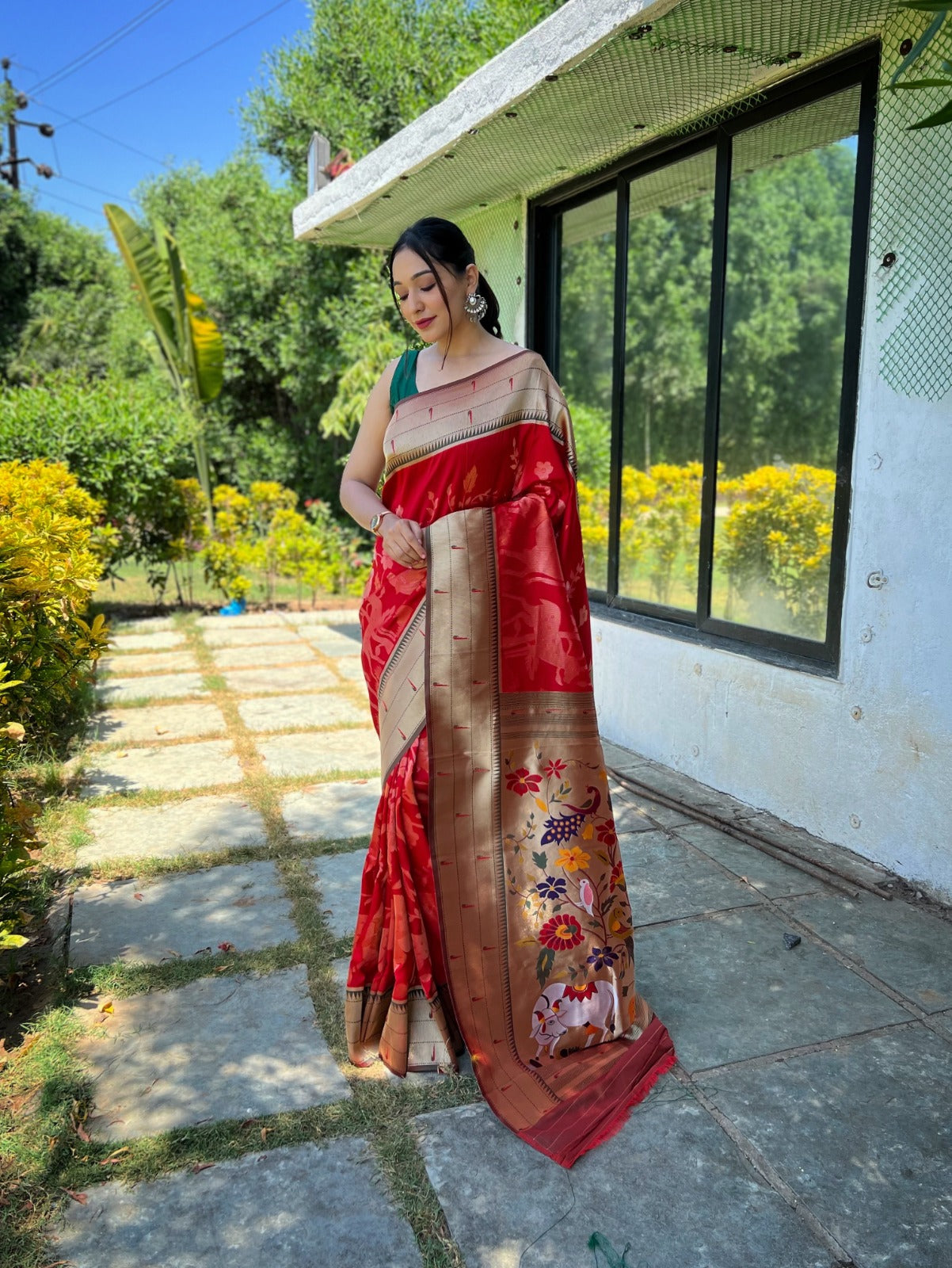 PURE SOFT PAITHANI  SILK ORANGE COLOR SAREE