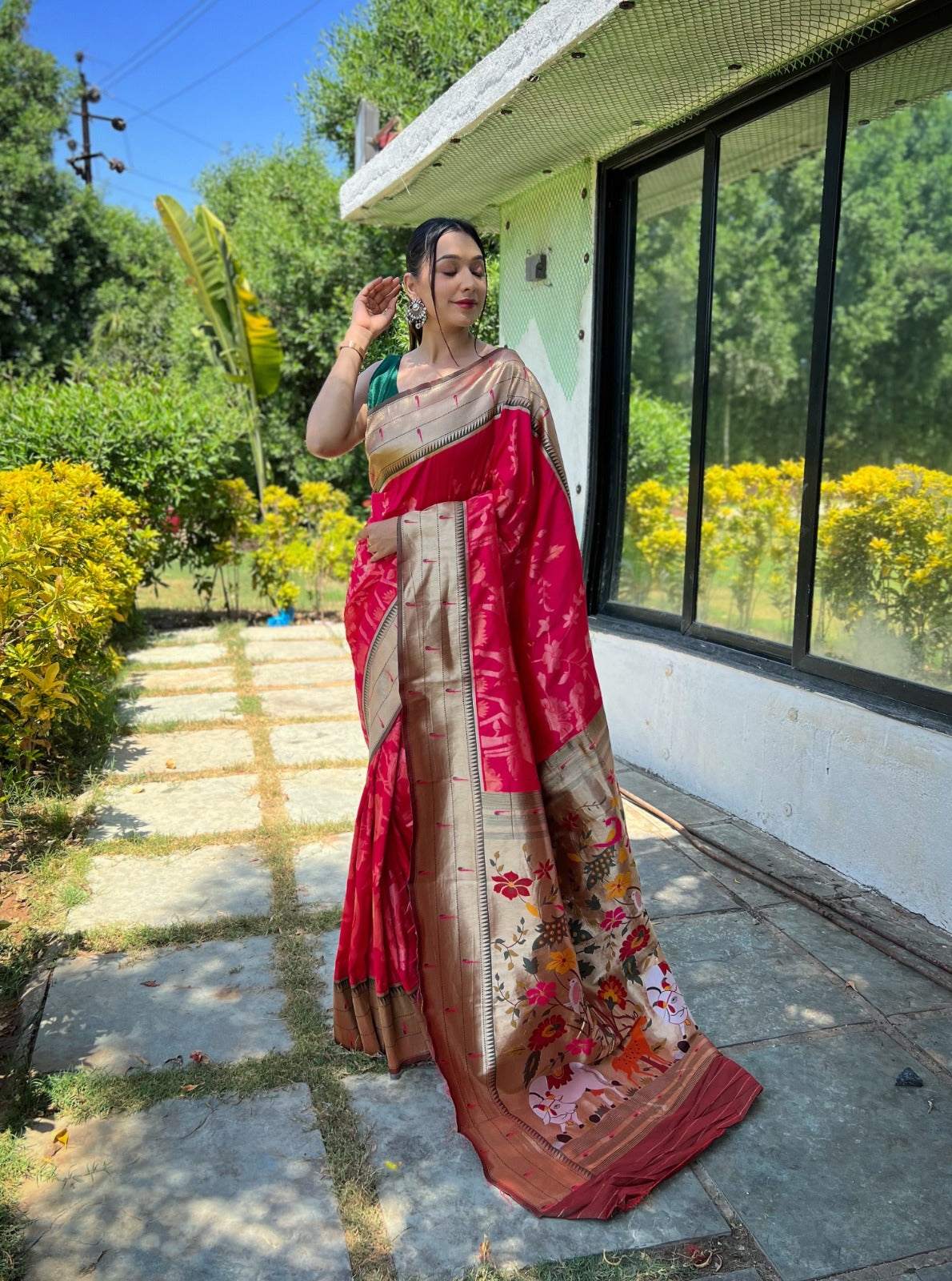PURE SOFT PAITHANI  SILK ORANGE COLOR SAREE
