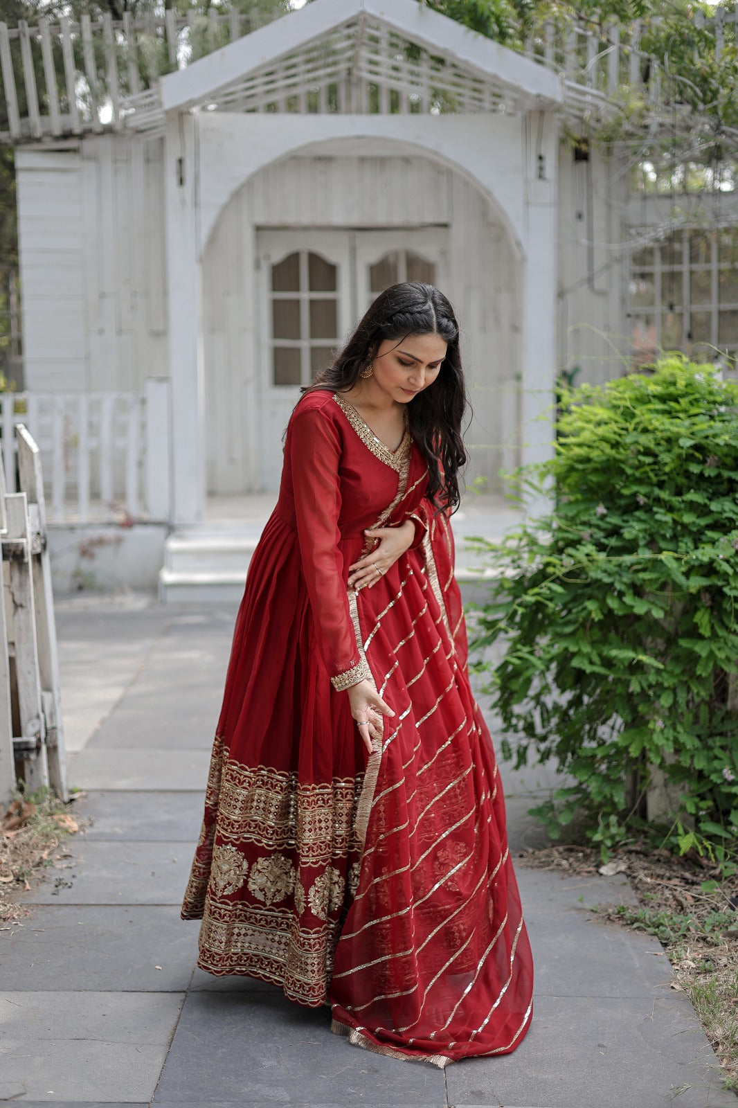 MAROON  COLOR DESIGNER SPARKLING FULLY STITCHED ANARKALI GOWN WITH DUPATTA