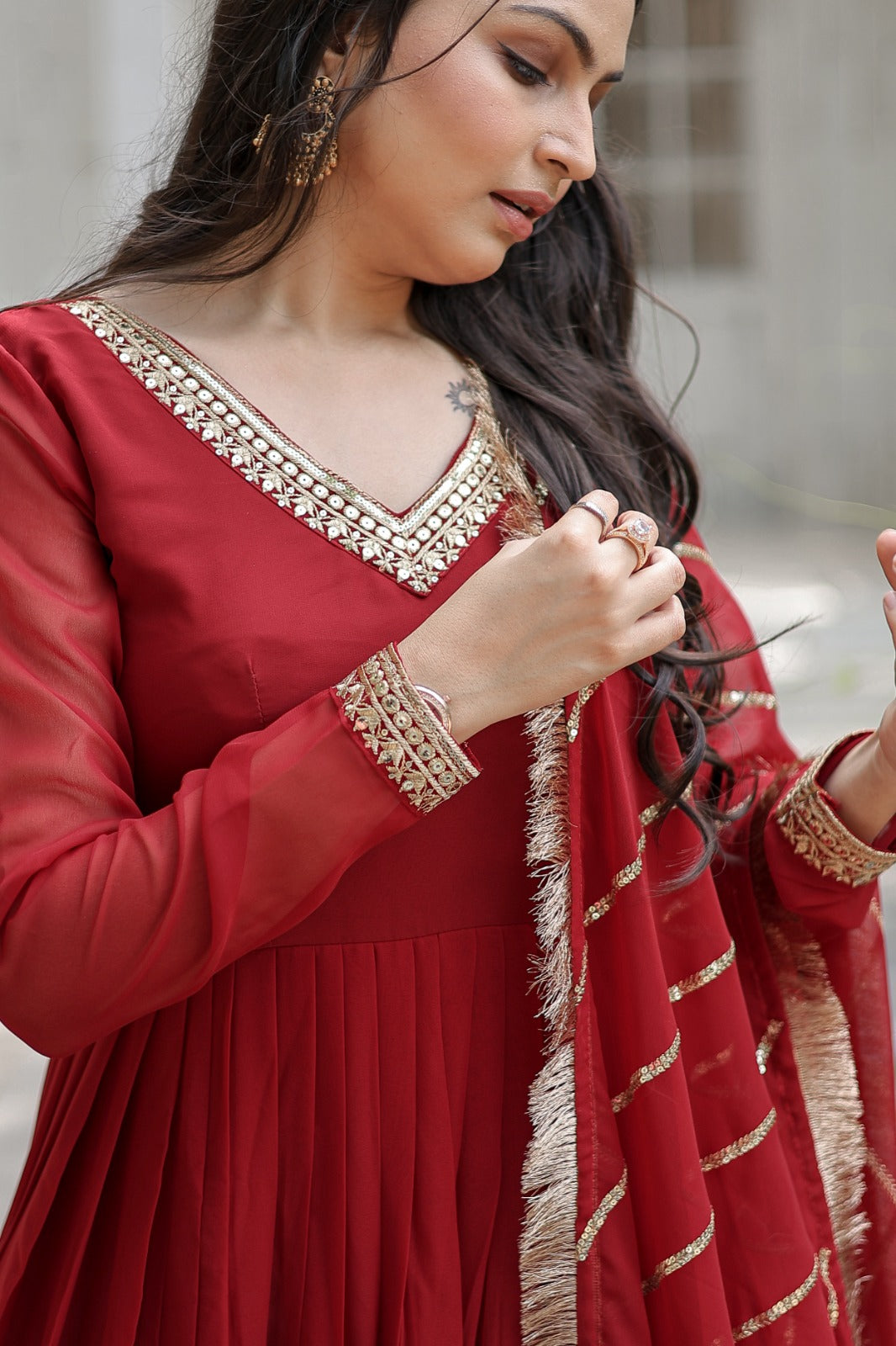 MAROON  COLOR DESIGNER SPARKLING FULLY STITCHED ANARKALI GOWN WITH DUPATTA
