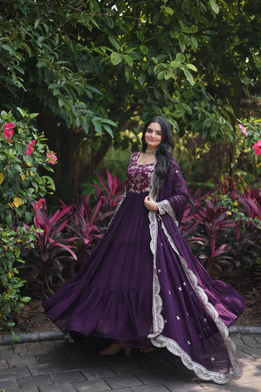 EMPRESS PURPLE JACQUARD VISCOSE WITH SOFT GEORGETTE ANARKALI GOWN WITTTH DUPATTA