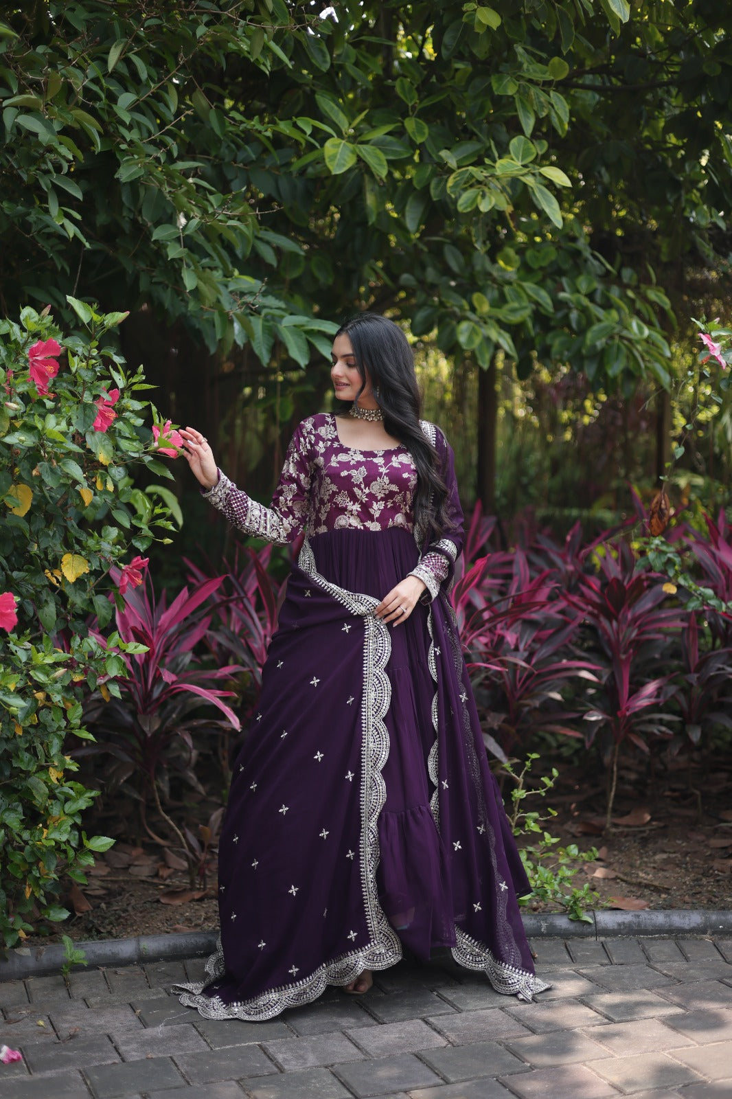 EMPRESS PURPLE JACQUARD VISCOSE WITH SOFT GEORGETTE ANARKALI GOWN WITTTH DUPATTA