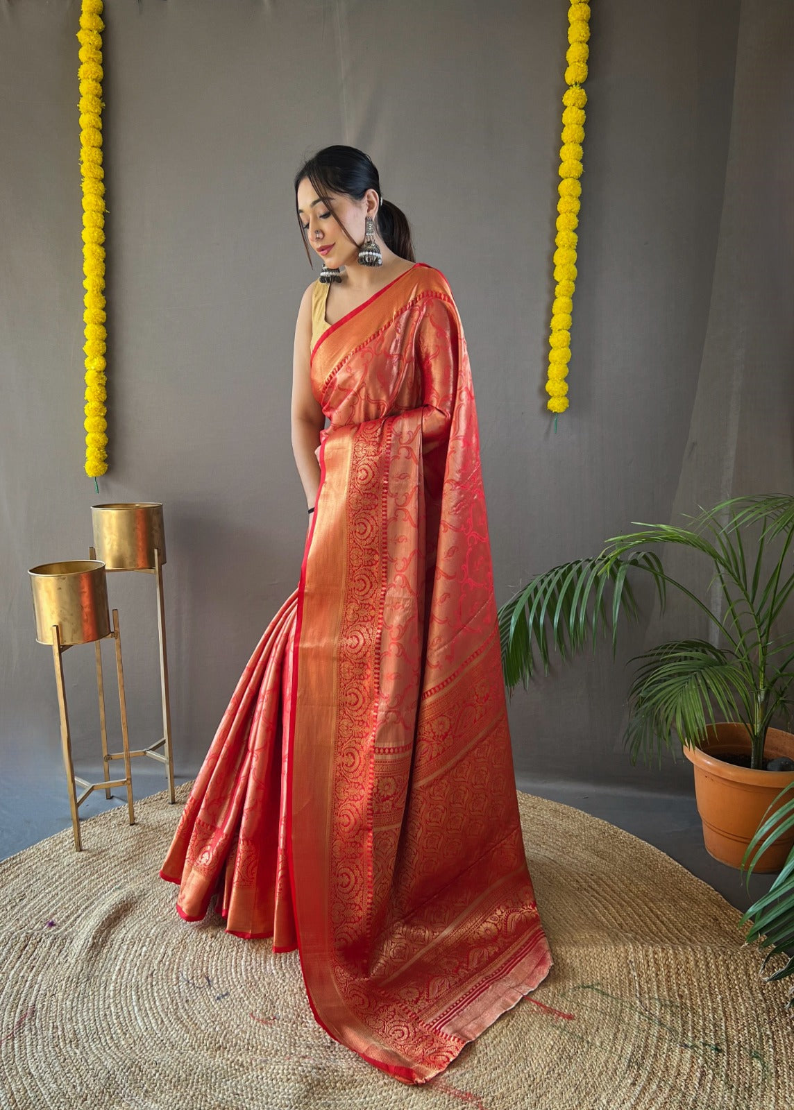DIFFERENT ZARI WEAVING WITH KANCHIPURAM SILK  GREEN COLOR SAREE