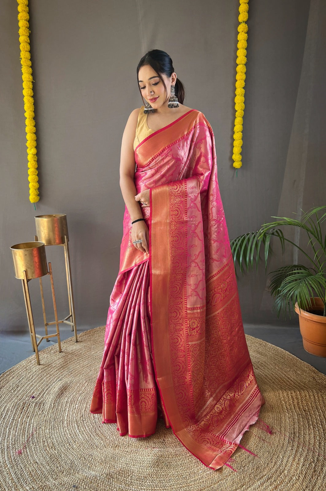 DIFFERENT ZARI WEAVING WITH KANCHIPURAM SILK  GREEN COLOR SAREE