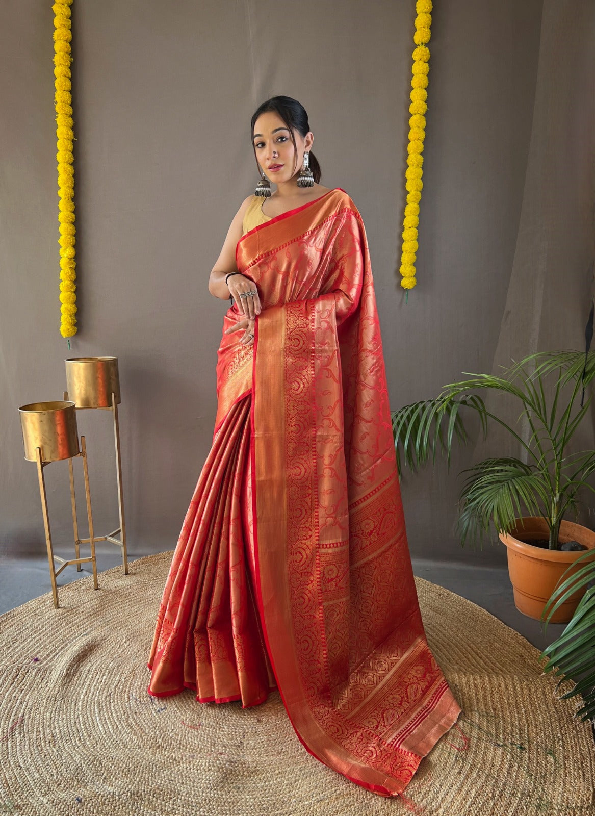 DIFFERENT ZARI WEAVING WITH KANCHIPURAM SILK  GREEN COLOR SAREE