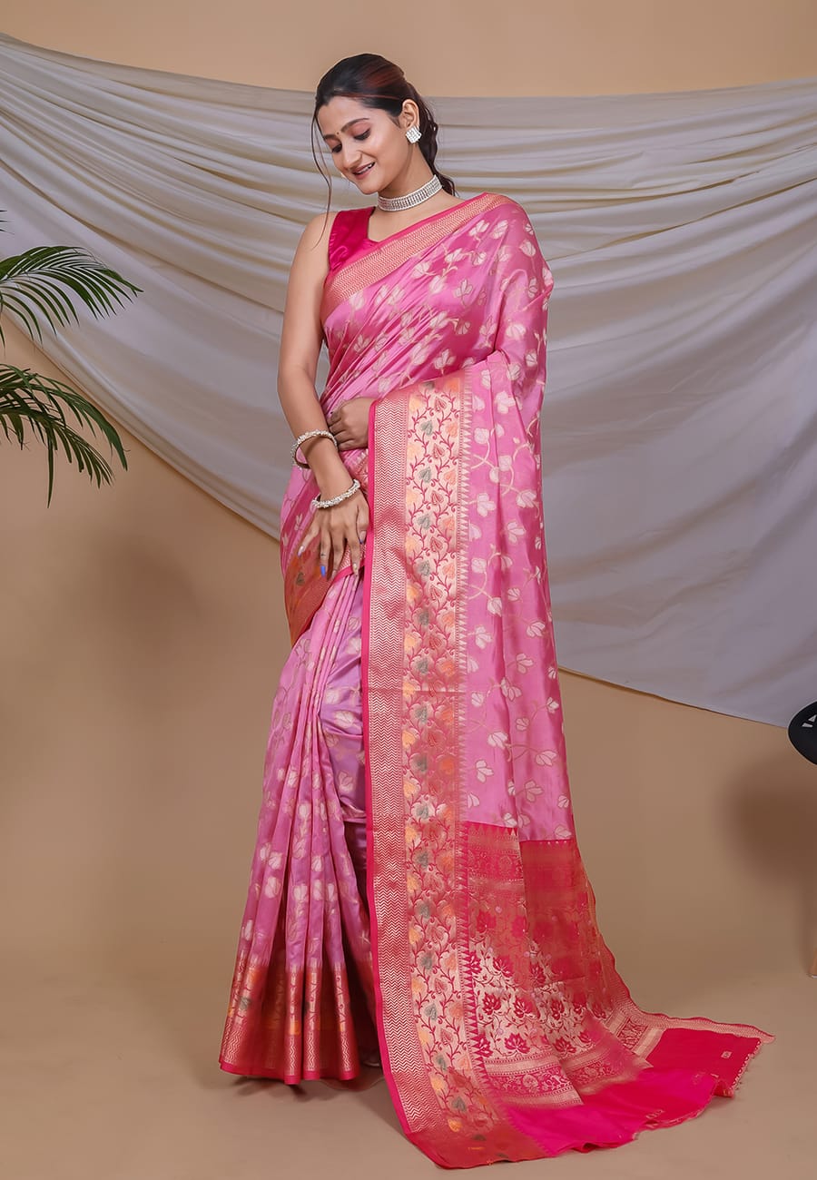 YELLOW COLOR ORGANJA   WEAVING WITH MEENAKARI JACQUARD BORDER SILK SAREE