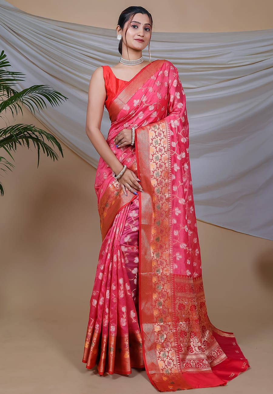 YELLOW COLOR ORGANJA   WEAVING WITH MEENAKARI JACQUARD BORDER SILK SAREE