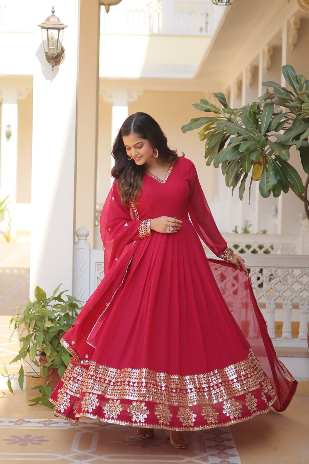 GLORIOUS CHARM WINE COLOR ATTRECTIVE SEQUINS EMBROIDERED WORK ANARKALI  GOWN WITH DUPATTA