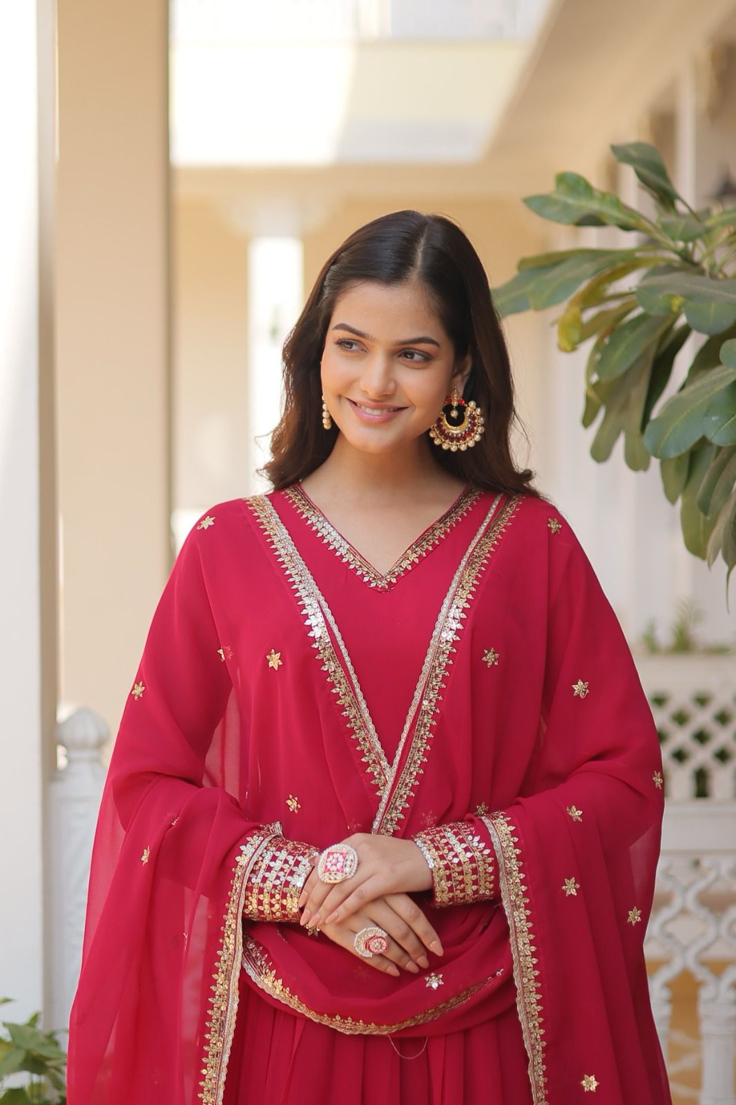 GLORIOUS CHARM WINE COLOR ATTRECTIVE SEQUINS EMBROIDERED WORK ANARKALI  GOWN WITH DUPATTA