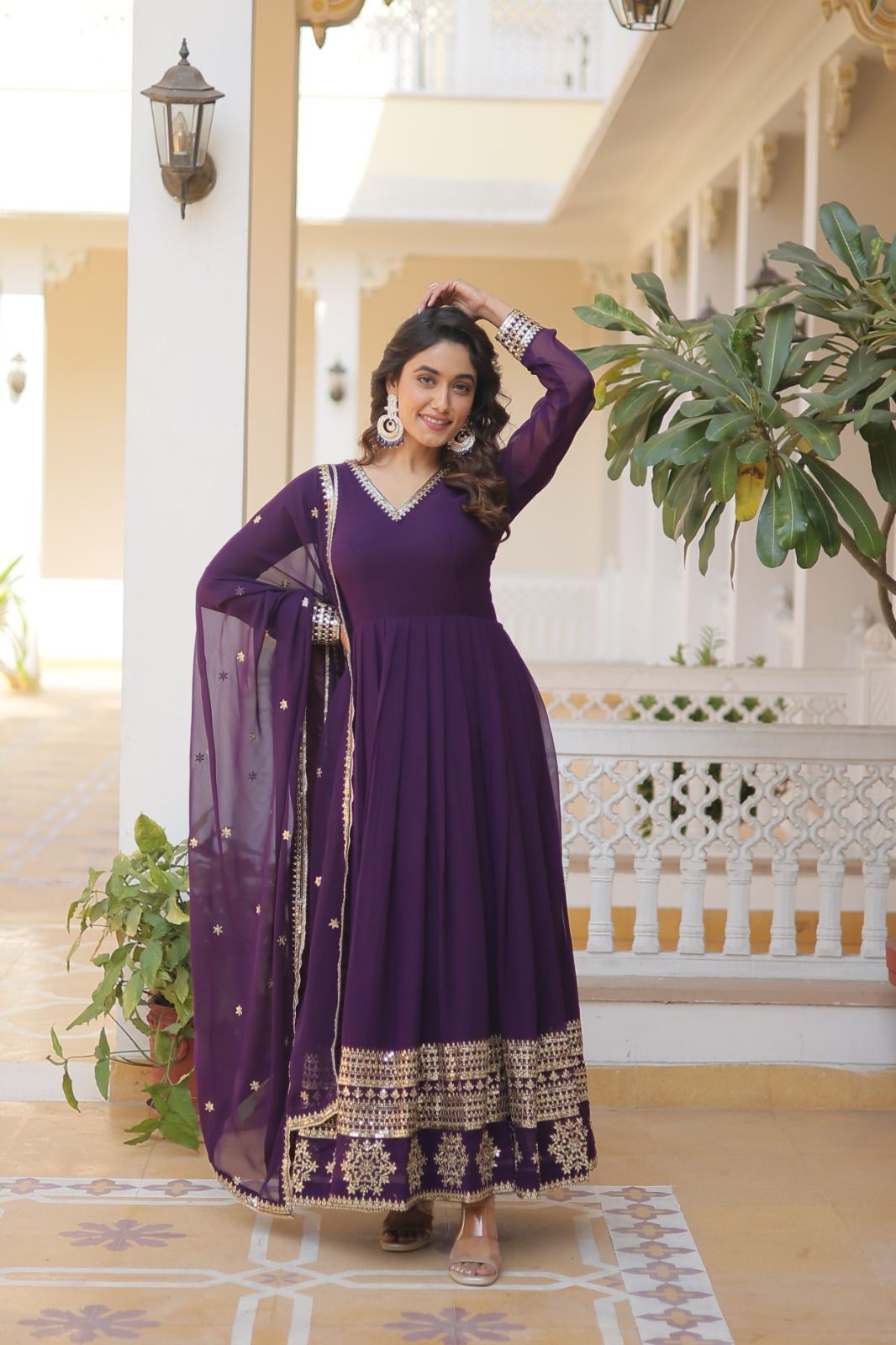 GLORIOUS CHARM WINE COLOR ATTRECTIVE SEQUINS EMBROIDERED WORK ANARKALI  GOWN WITH DUPATTA