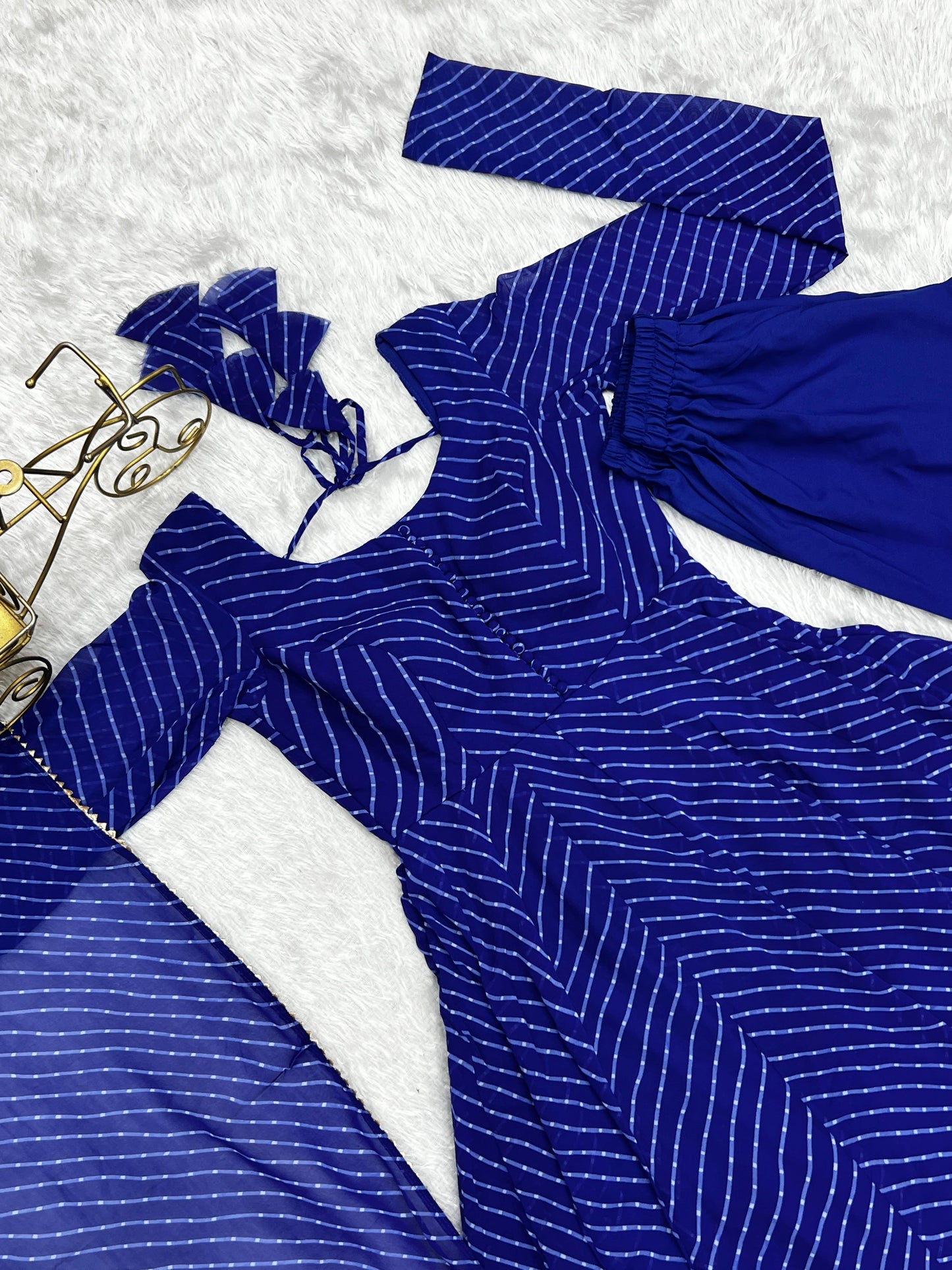 BLUE  LEHRIYA ANARKALI 3PC KURTA SET