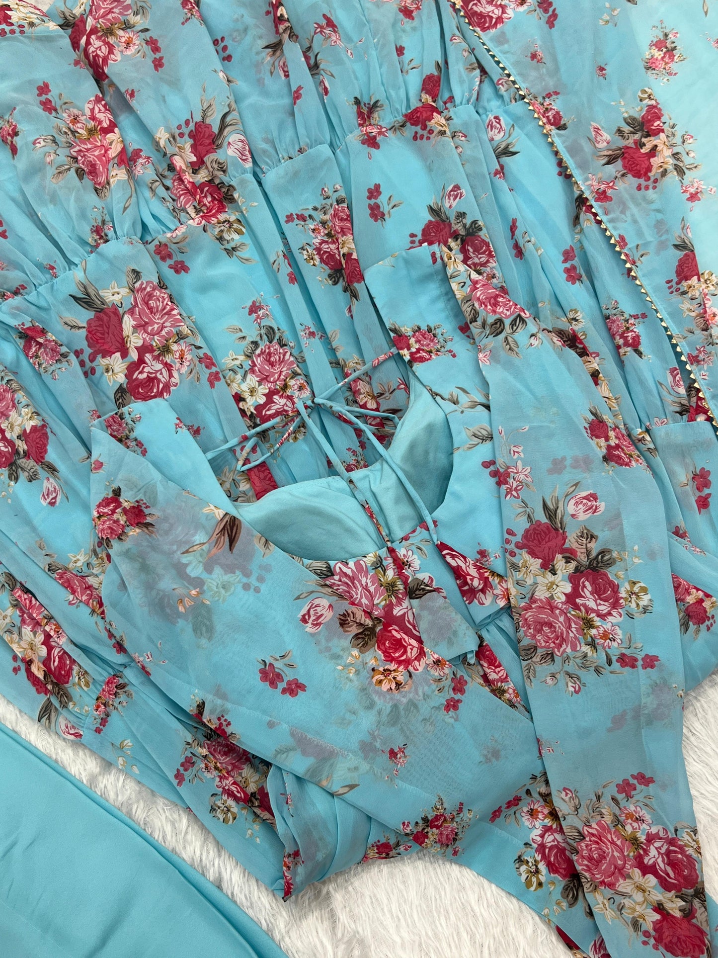 SKY BLUE COLOR GEORGETTE FLORAL PRINT ANARKALI 3PC KURTA SET
