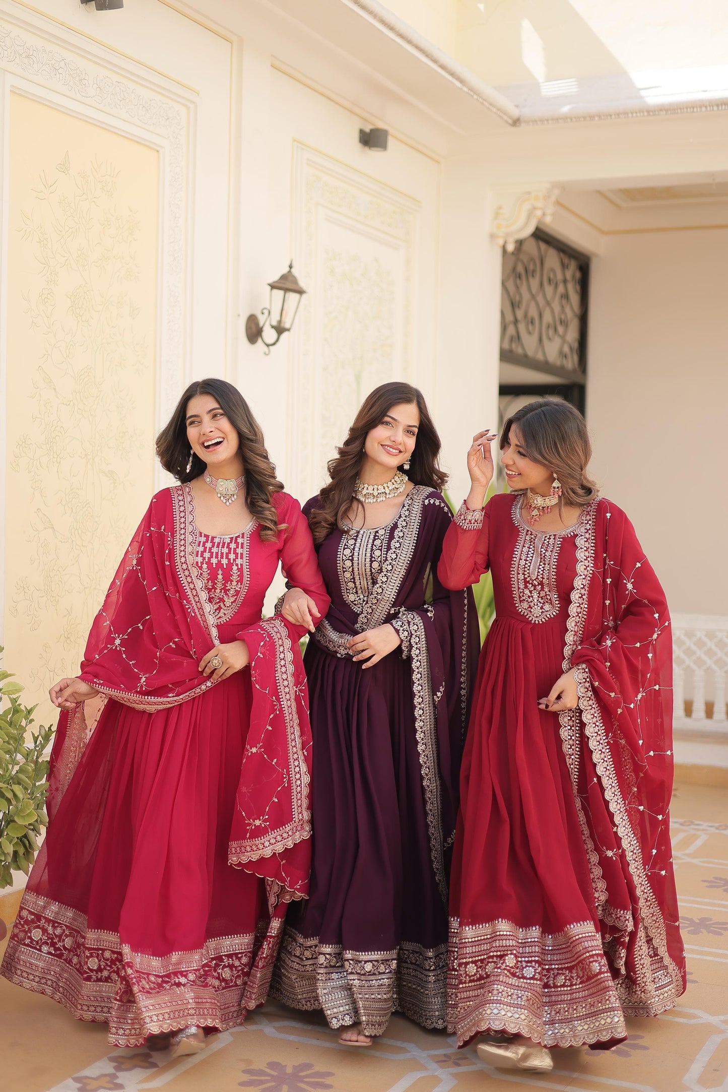 ELEGANT MAROON COLOR  ANARKALI GOWN WITH FAUX BLOOMING DUPATTA
