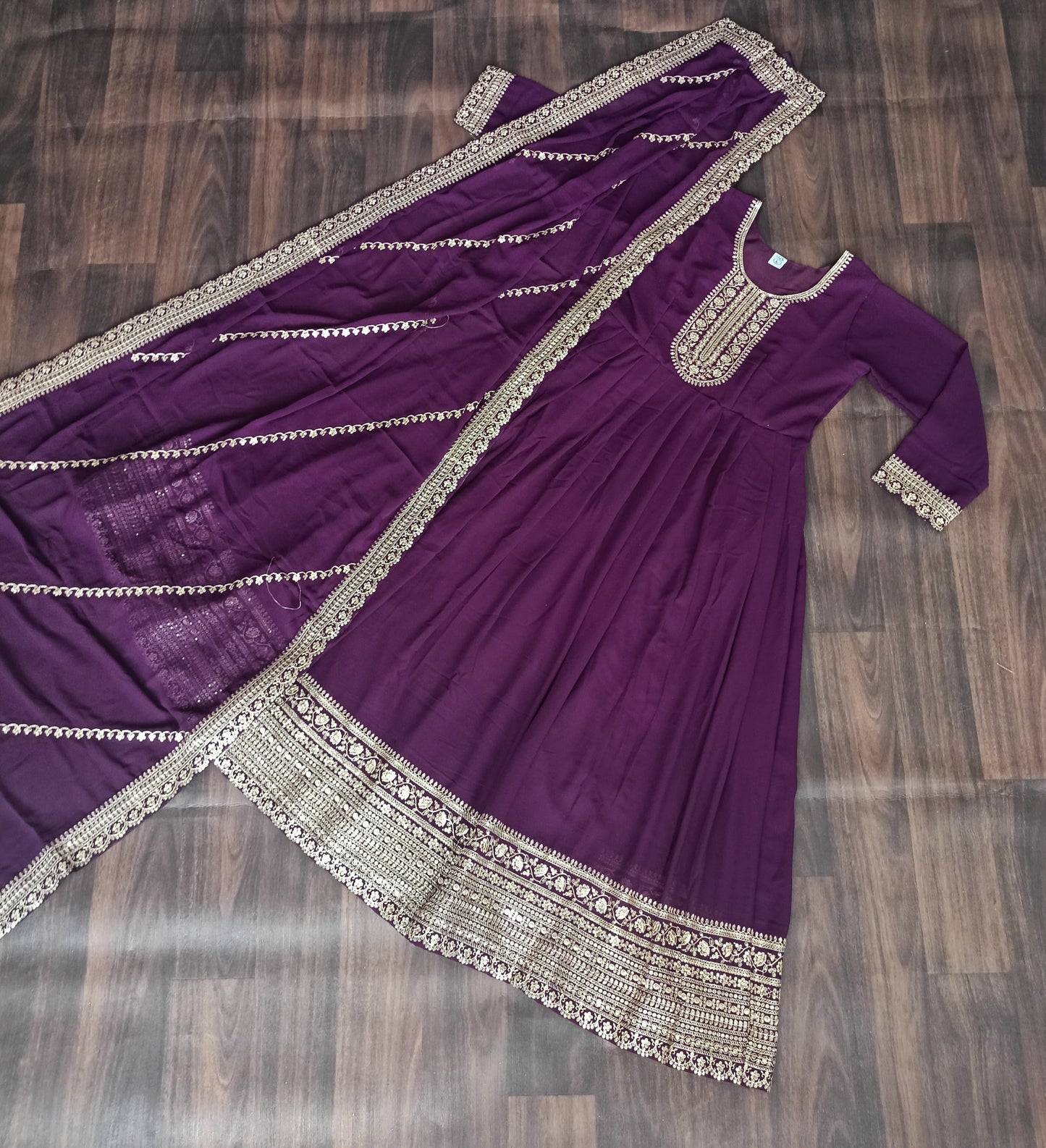 ELEGANT WINE COLOR  ANARKALI GOWN WITH FAUX BLOOMING DUPATTA