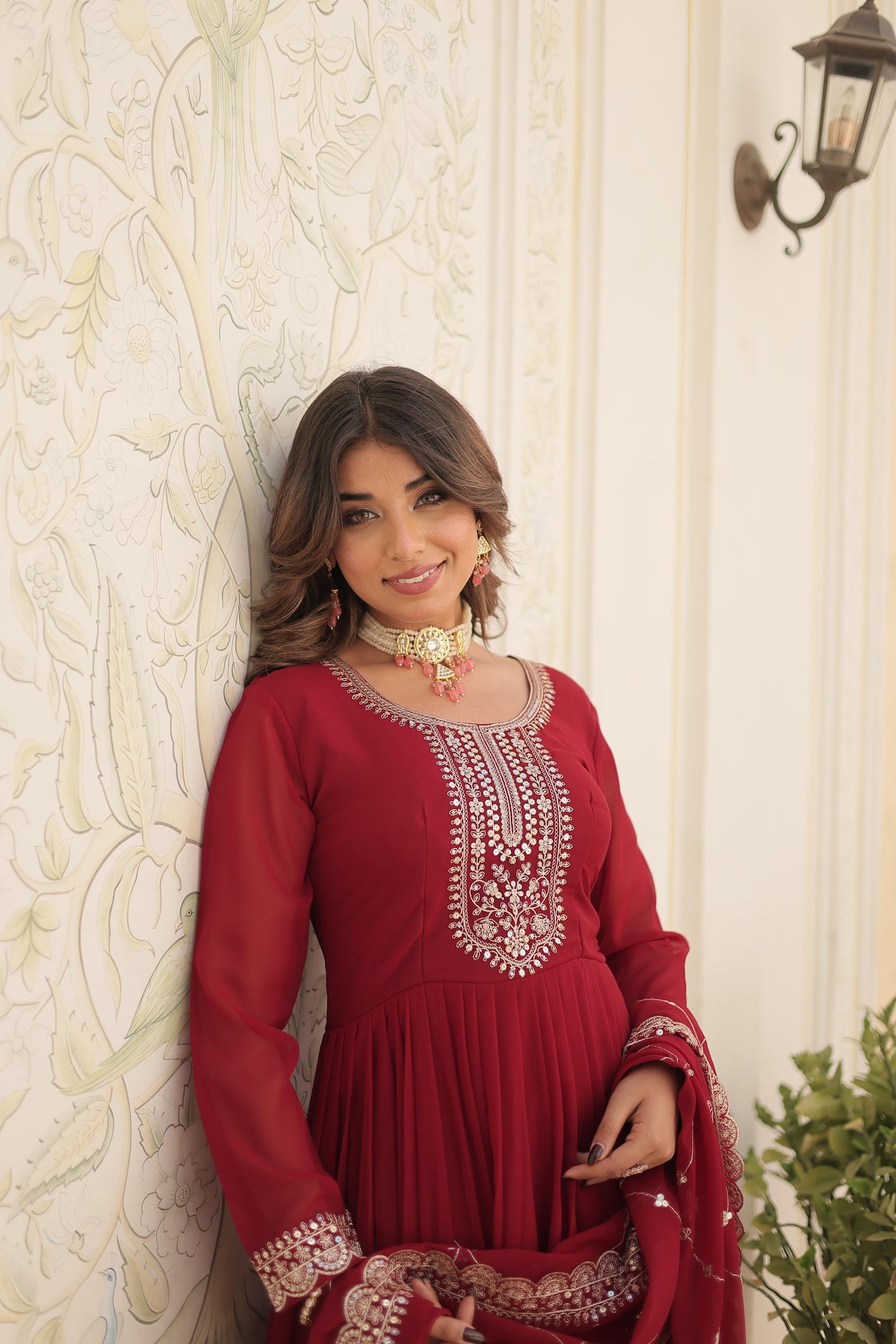 ELEGANT MAROON COLOR  ANARKALI GOWN WITH FAUX BLOOMING DUPATTA