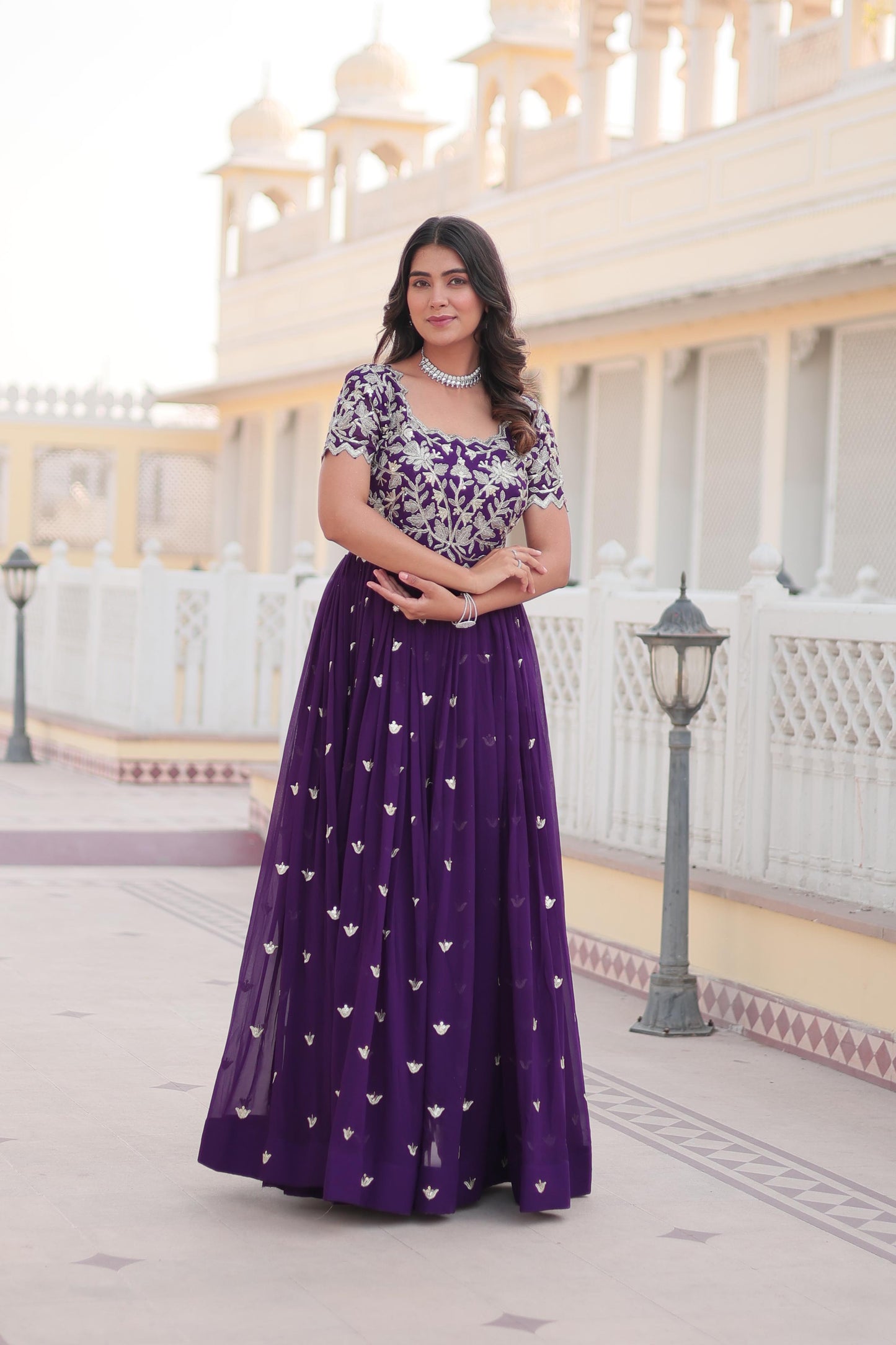STUNNING CODING SEQUINS WORK PURPLE  COLOR  FANTASY  ANARKALI GOWN