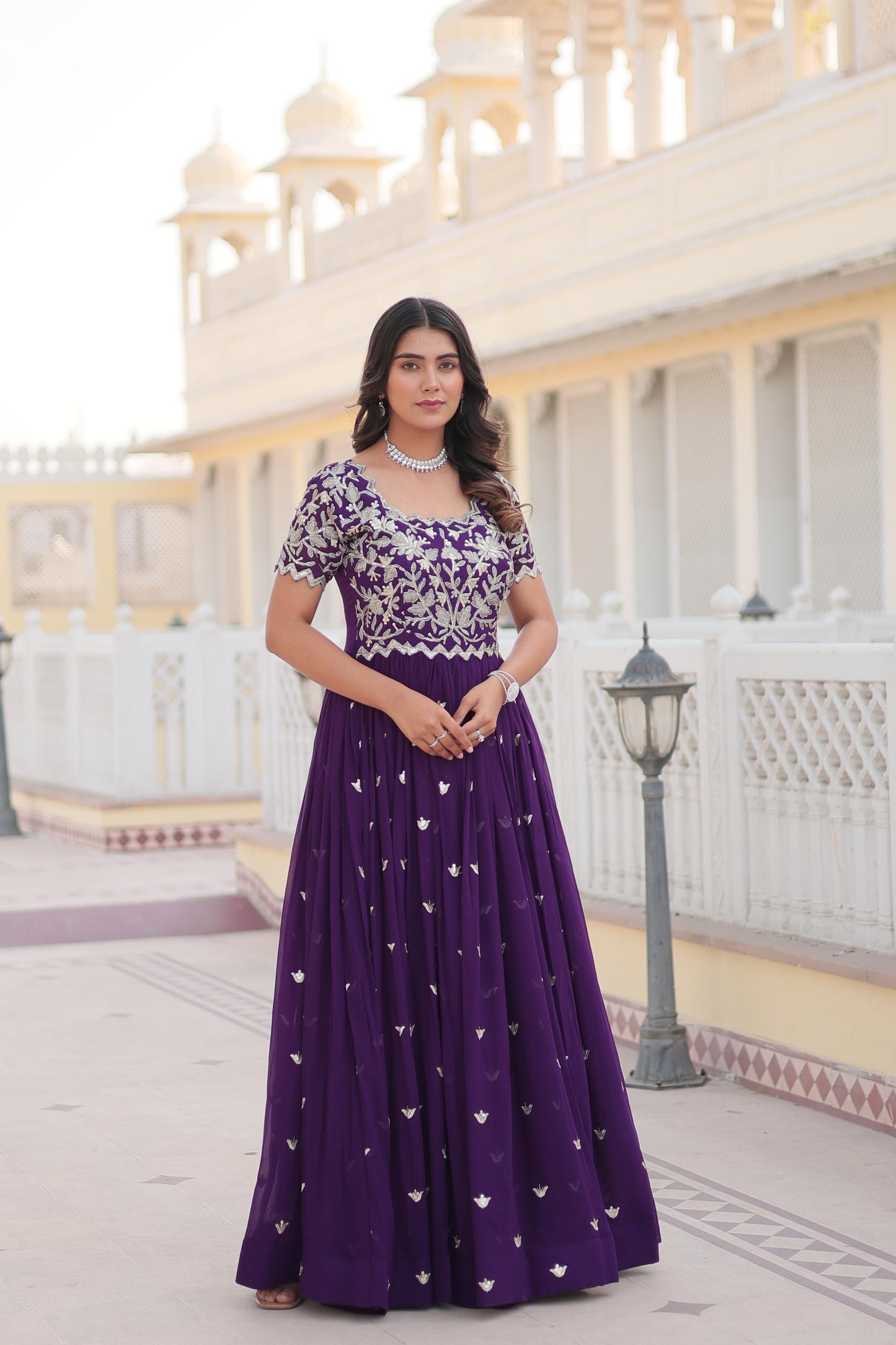 STUNNING CODING SEQUINS WORK PURPLE  COLOR  FANTASY  ANARKALI GOWN