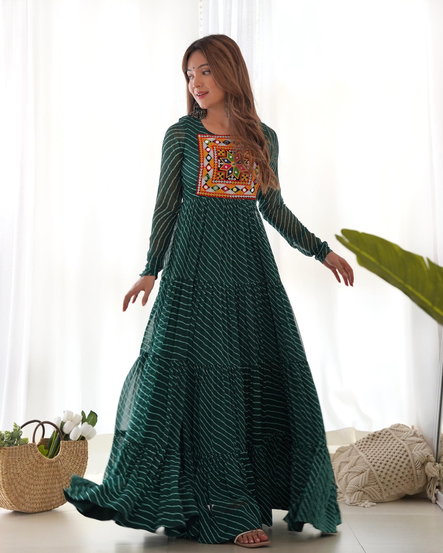 FANCY PATCH WORK  GREEN   ANARKALI