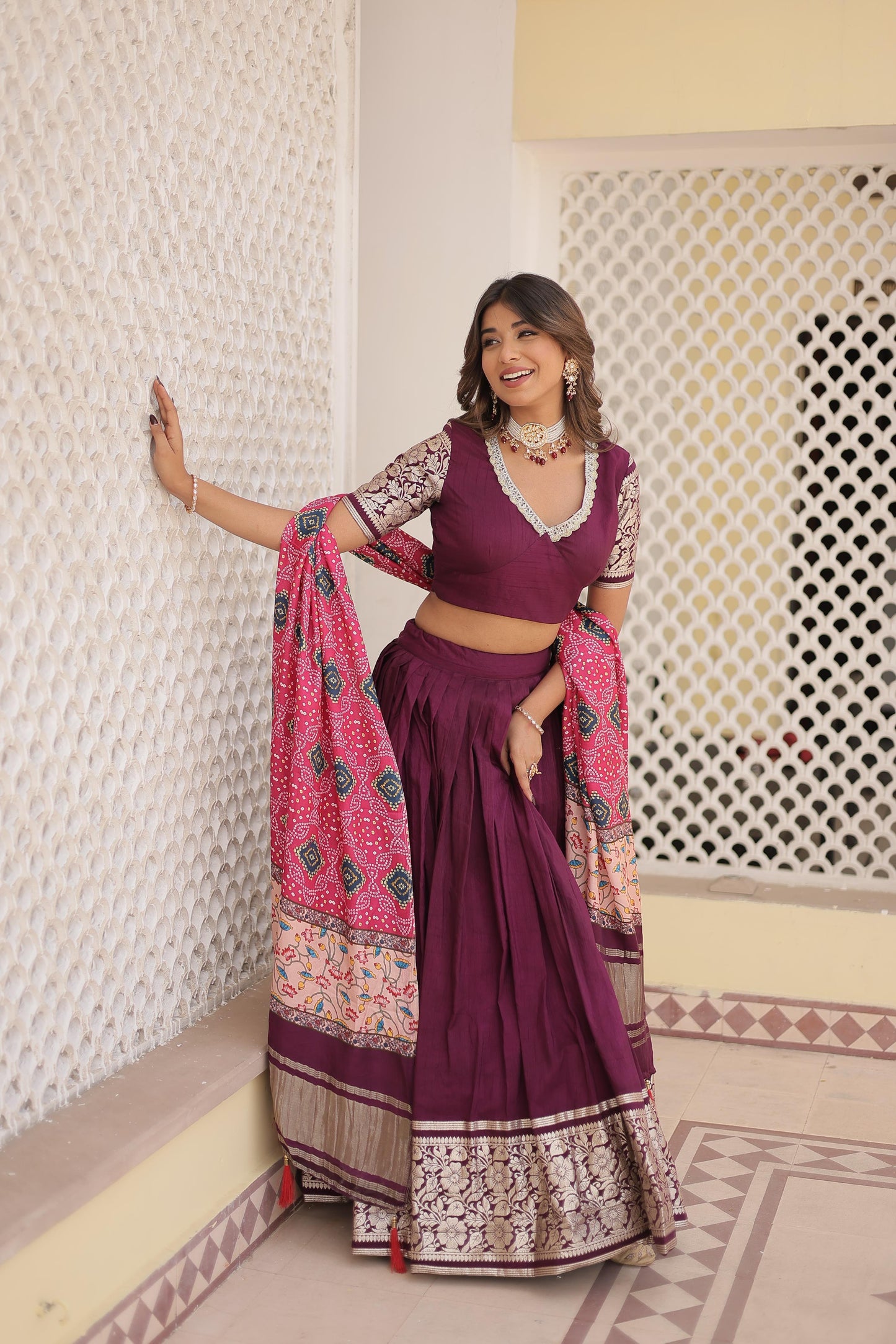 WINE  VISCOSE LEHENGA