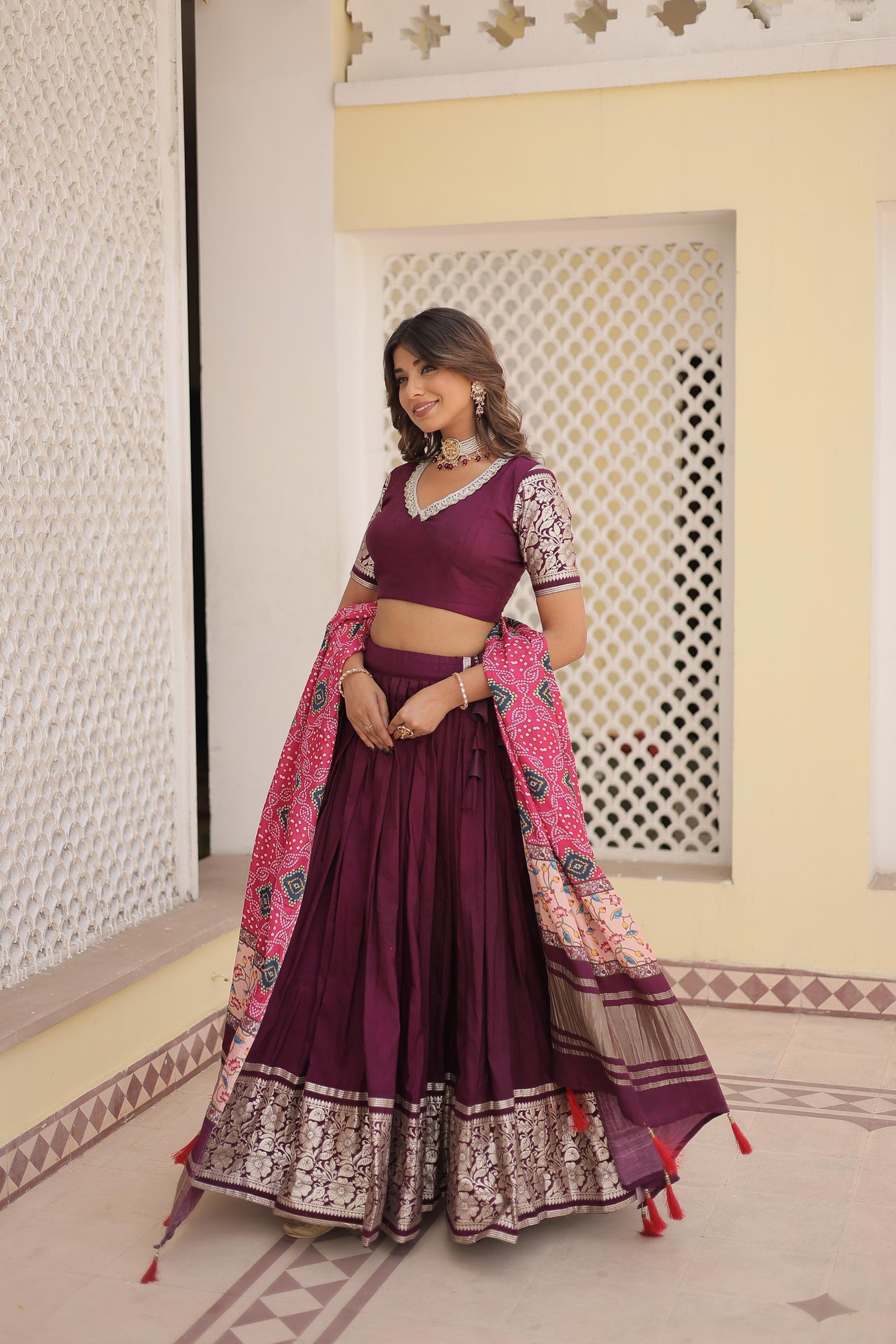 WINE  VISCOSE LEHENGA