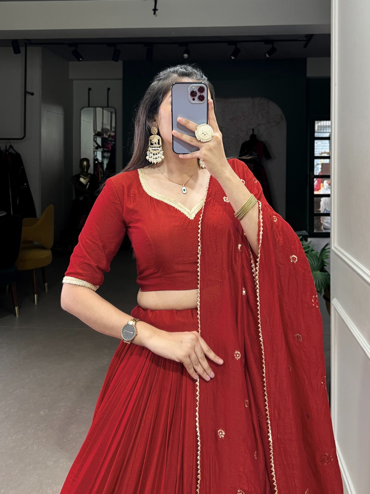 RED ZARI BORDER LEHENGA