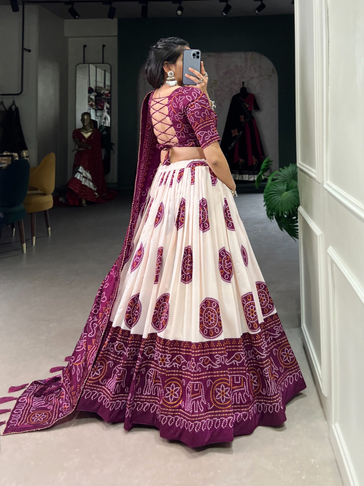 WINE COLOR BANDHEJ PRINT WITH TUSSAR SILK LEHENGA CHOLI