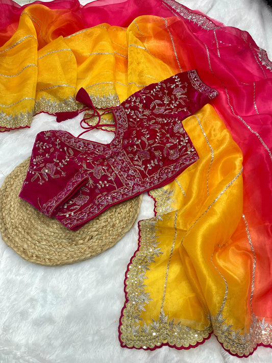Pure Soft Organza Silk With Lehariya print Saree