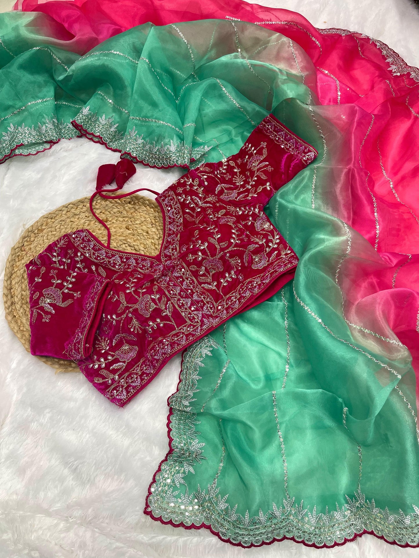 Pure Soft Organza Silk With Lehariya print Saree