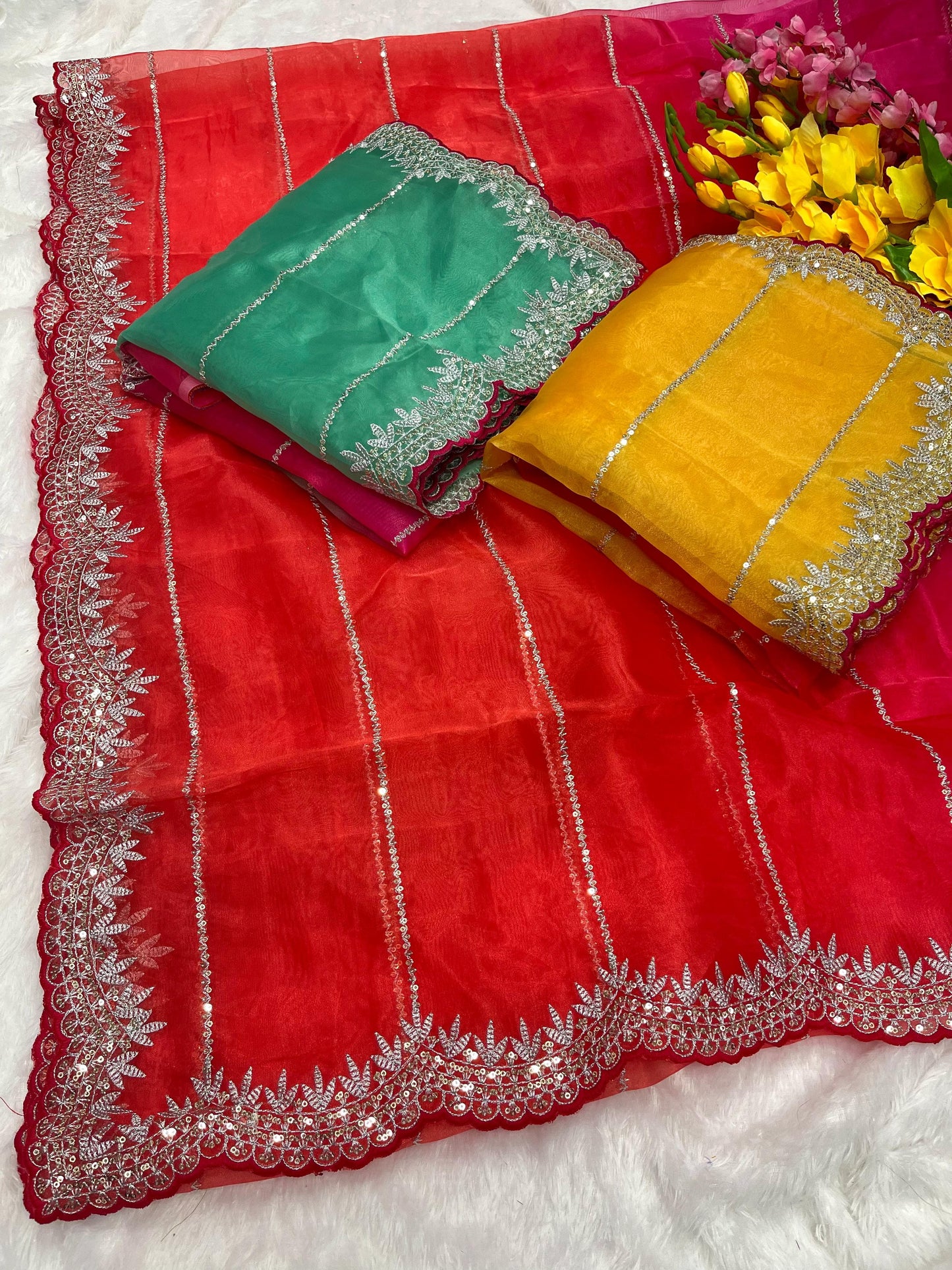 Pure Soft Organza Silk With Lehariya print Saree