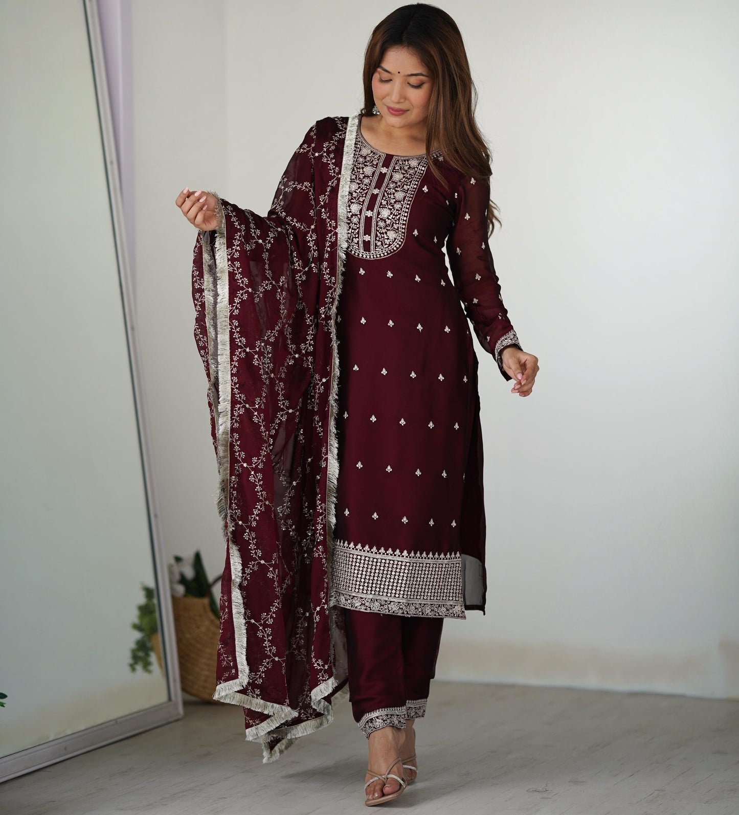 MAROON RANGOLI SILK 3PC KURTA SET