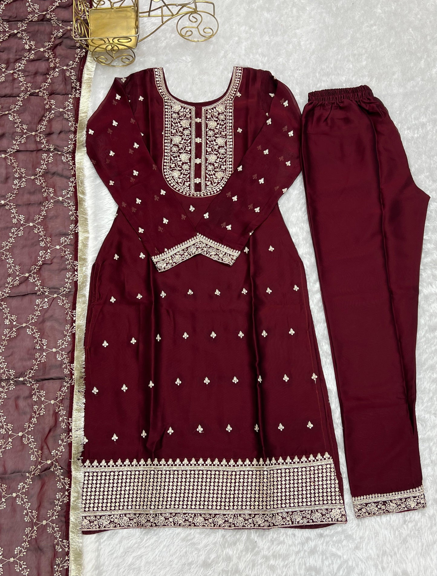 MAROON RANGOLI SILK 3PC KURTA SET