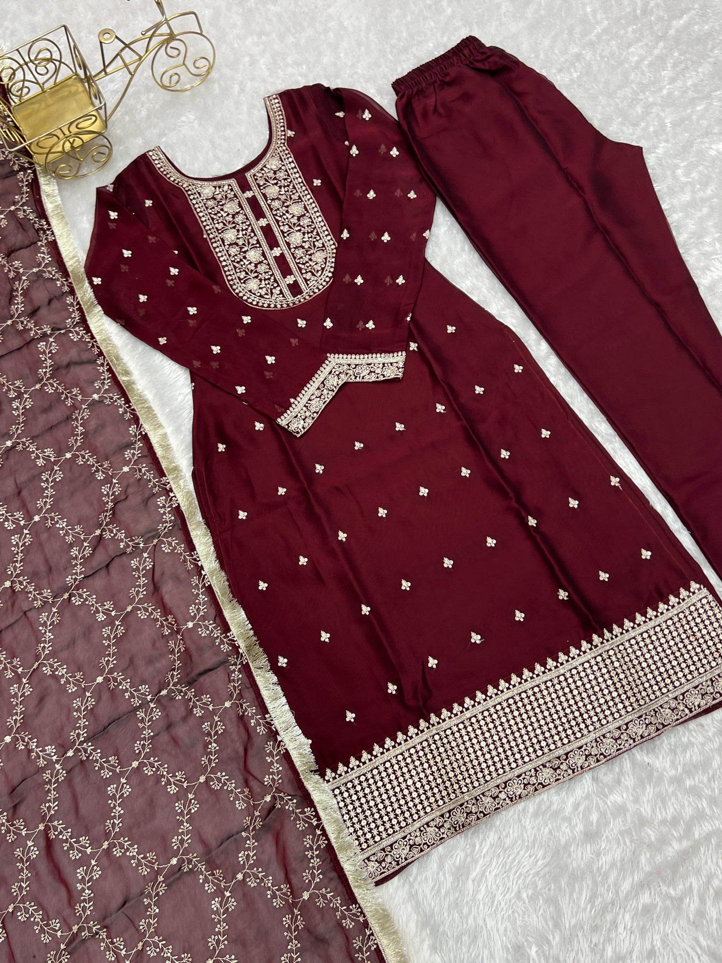 MAROON RANGOLI SILK 3PC KURTA SET