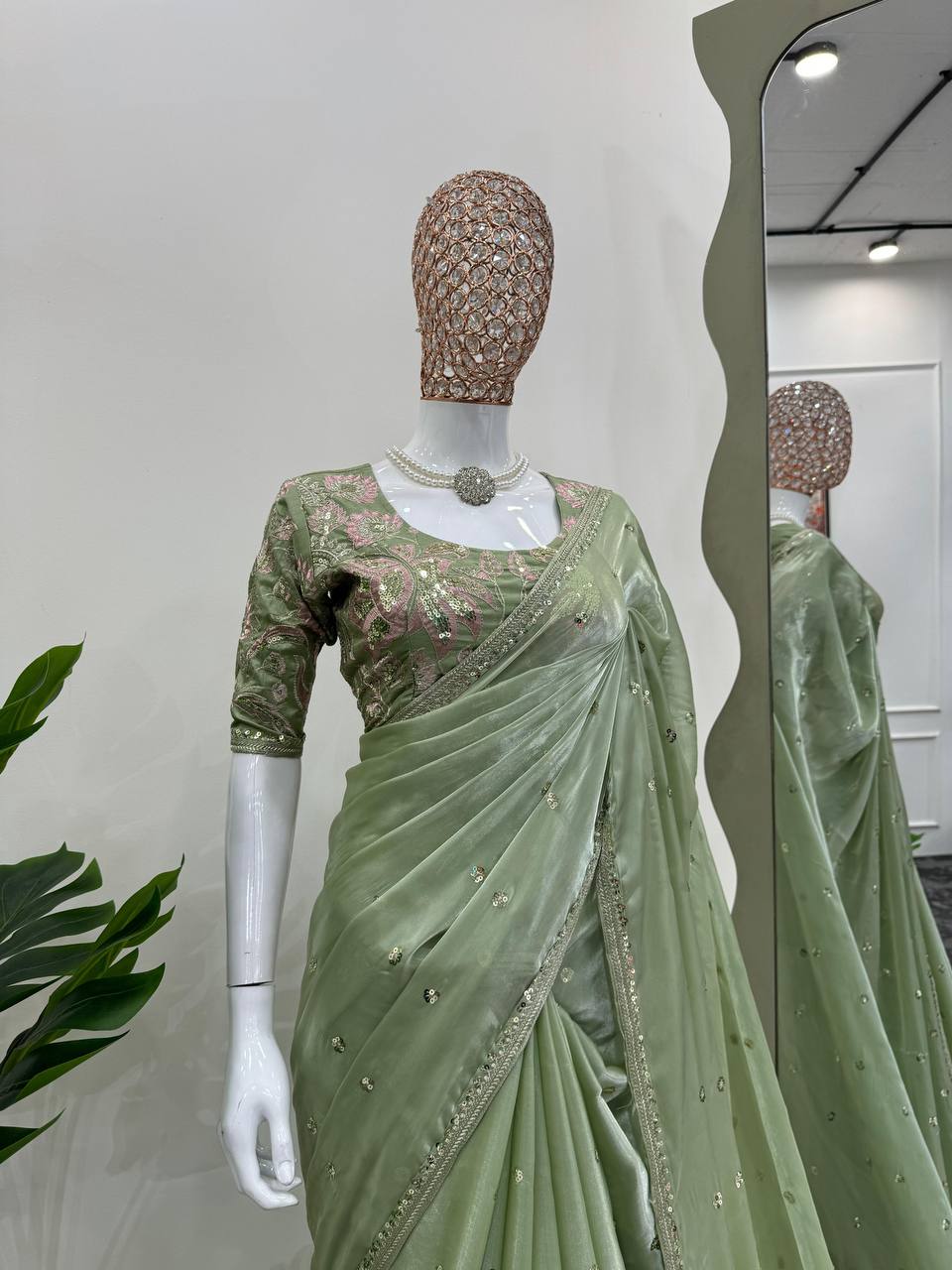 Pista Jimmy Chu Sequnce Work Saree