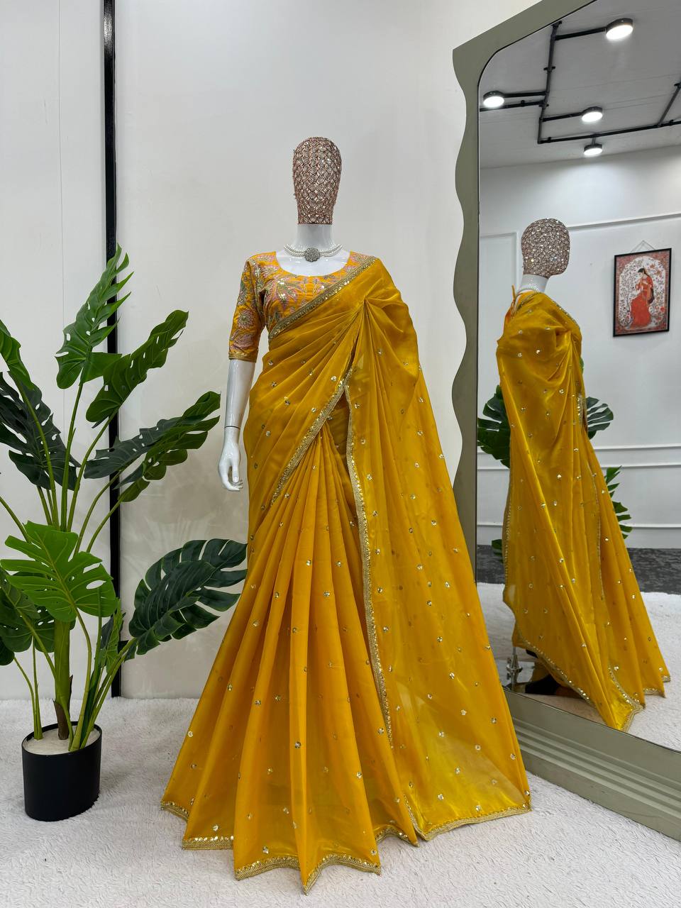Musterd Jimmy Chu Sequnce Work Saree