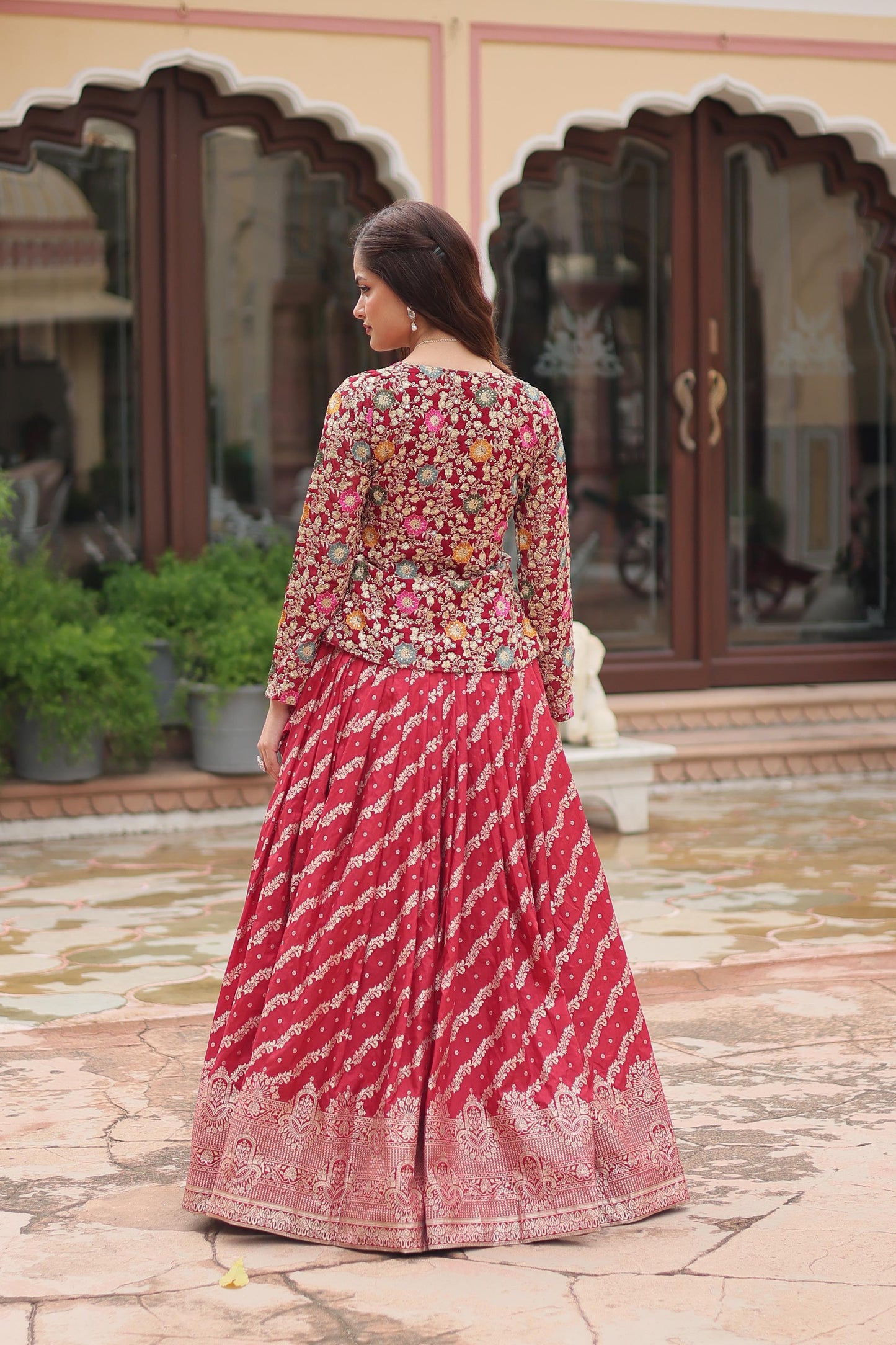 Pure Viscose Jequard With Embroidered Work Lehenga With Top