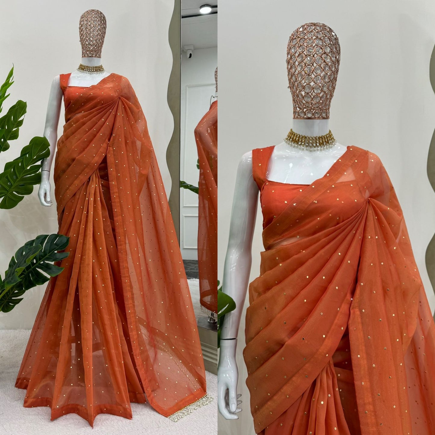 Orange Chimar Tissue Silk Saree
