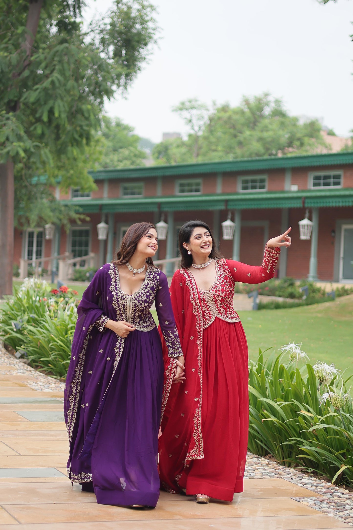 Faux Blooming Multi & Zari Embroidered Work Gown With Dupatta