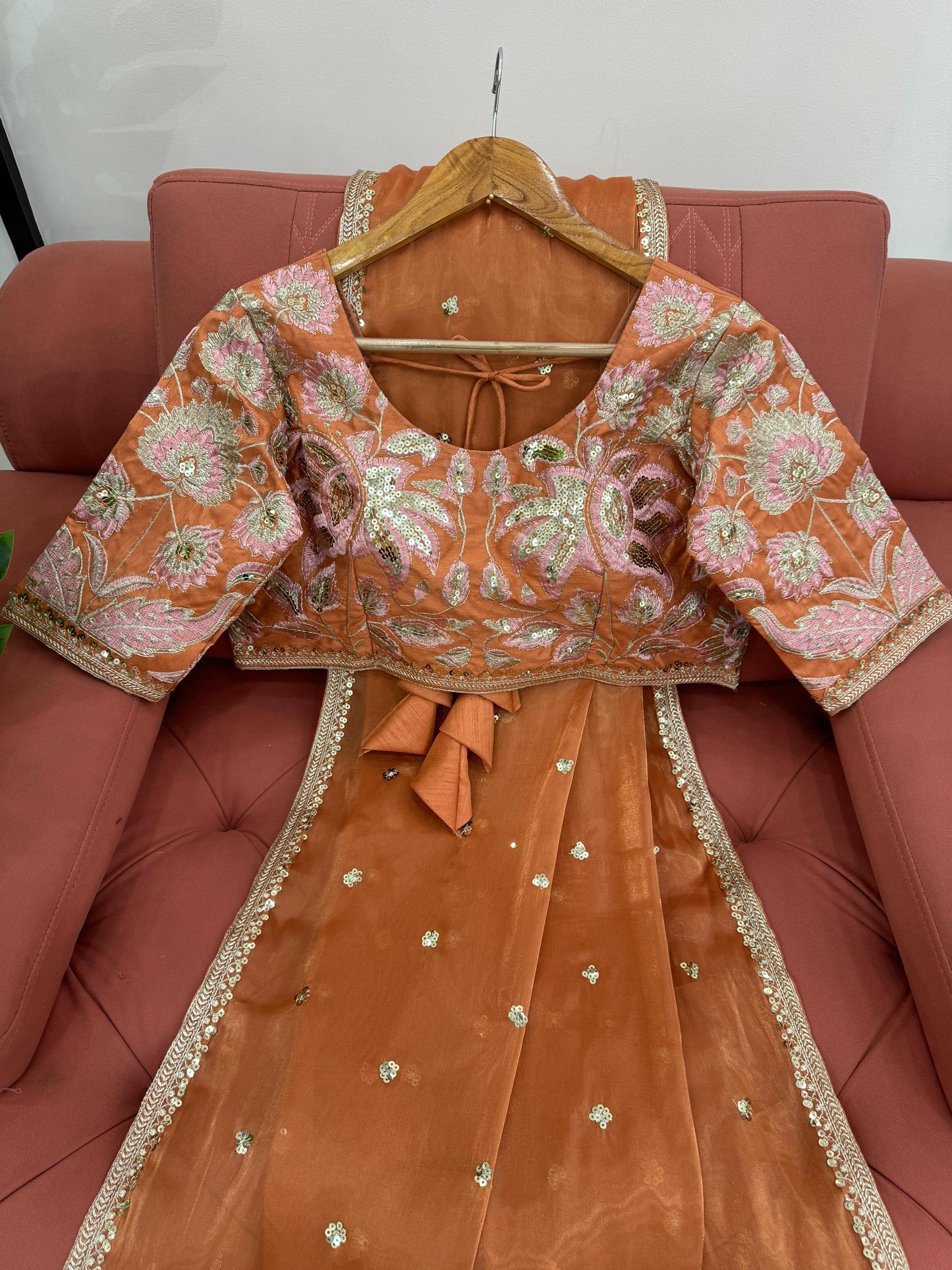 Orange Jimmy Chu Sequins Work Saree